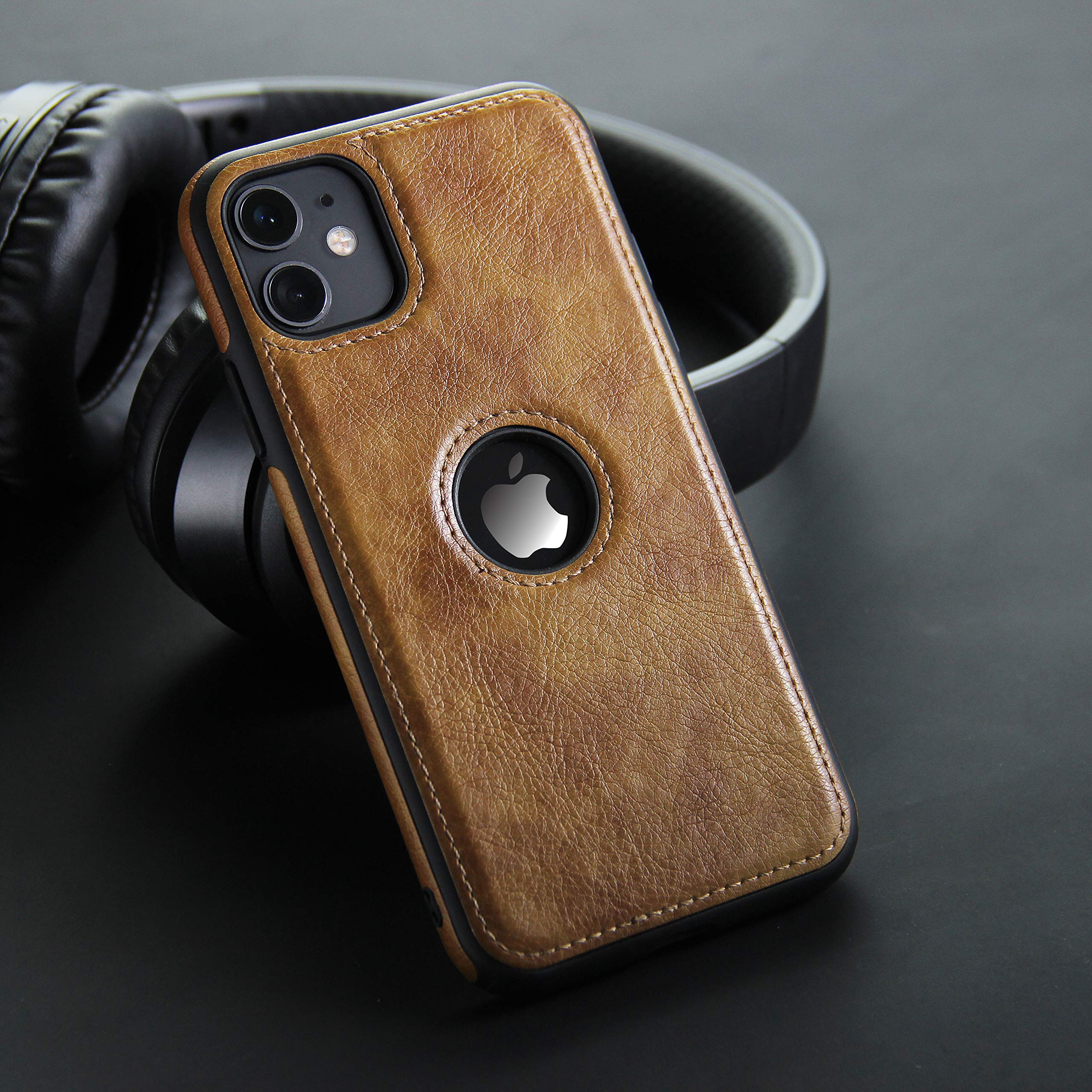 Topsem Retro Leather Case For Iphone 11 Anti Knock Back Cover Soft Tpu Business Shell Phone Case (Brown, For Iphone 11)