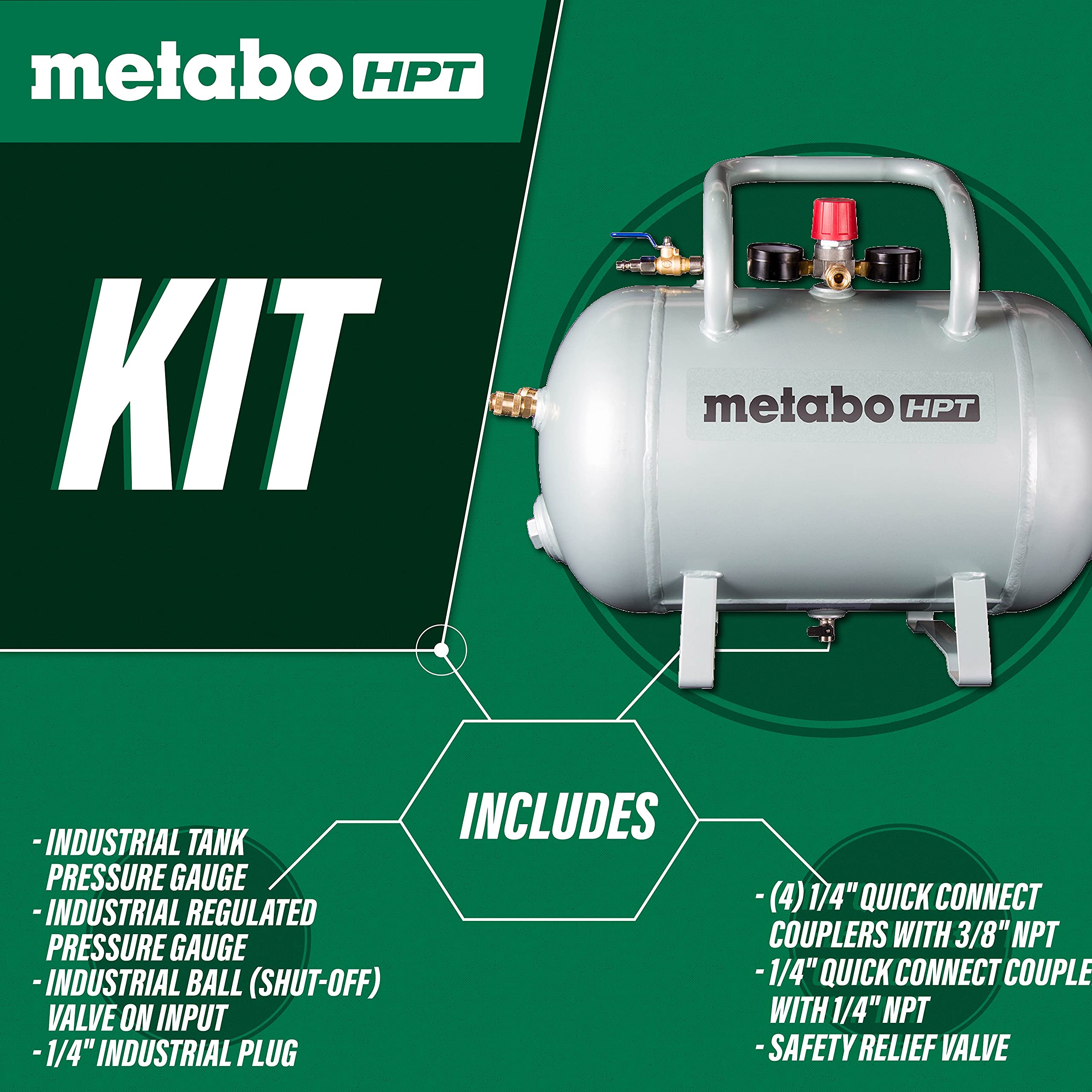 Metabo Hpt Reserve Air Tank | Five Quick Connect Couplers | 10 Gallon Capacity | Asme Certified | Ua3810Ab