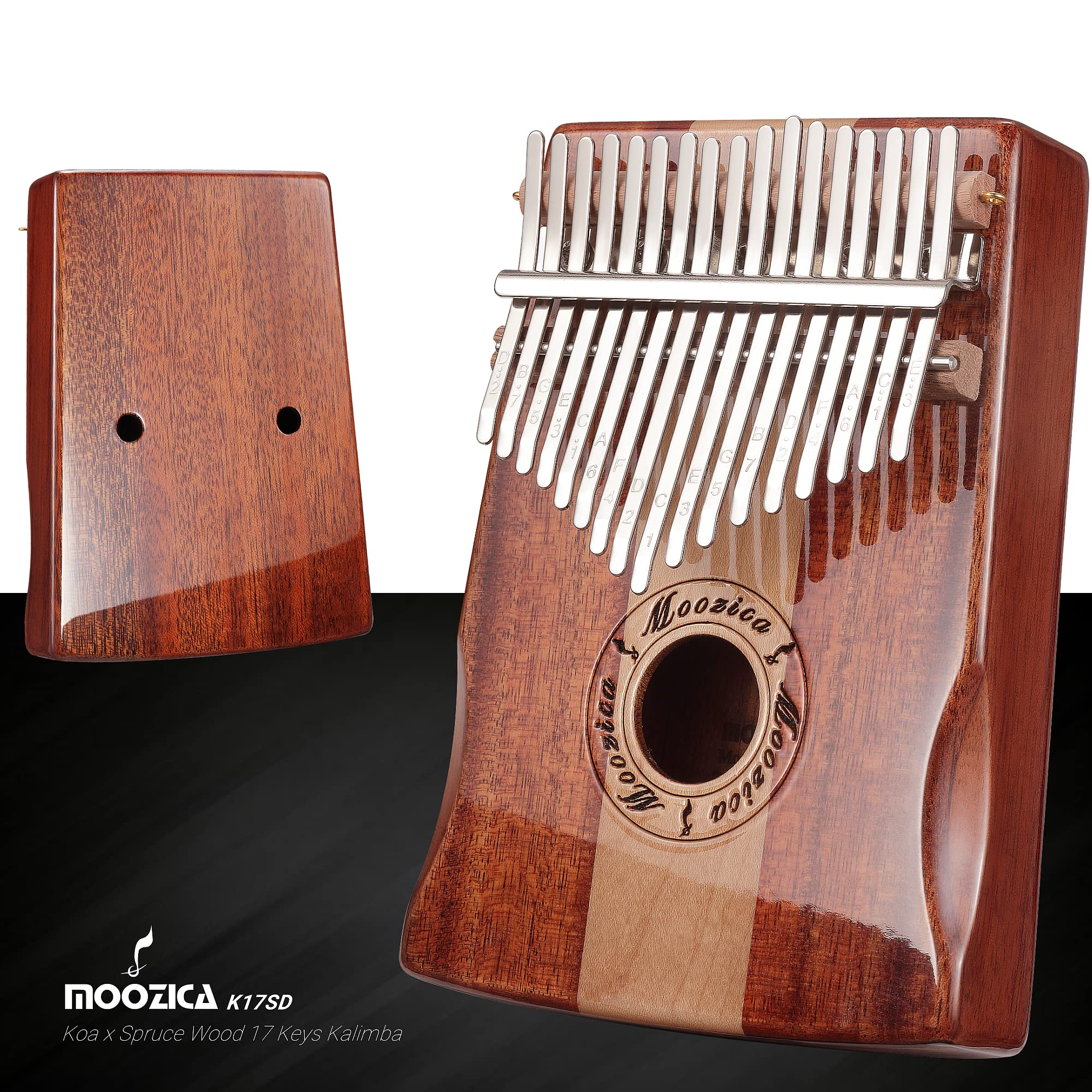 Moozica 17 Keys Kalimba Marimba, Professional Thumb Piano Sanza Mbira Musical Instrument Gift (Koa K17Sd)