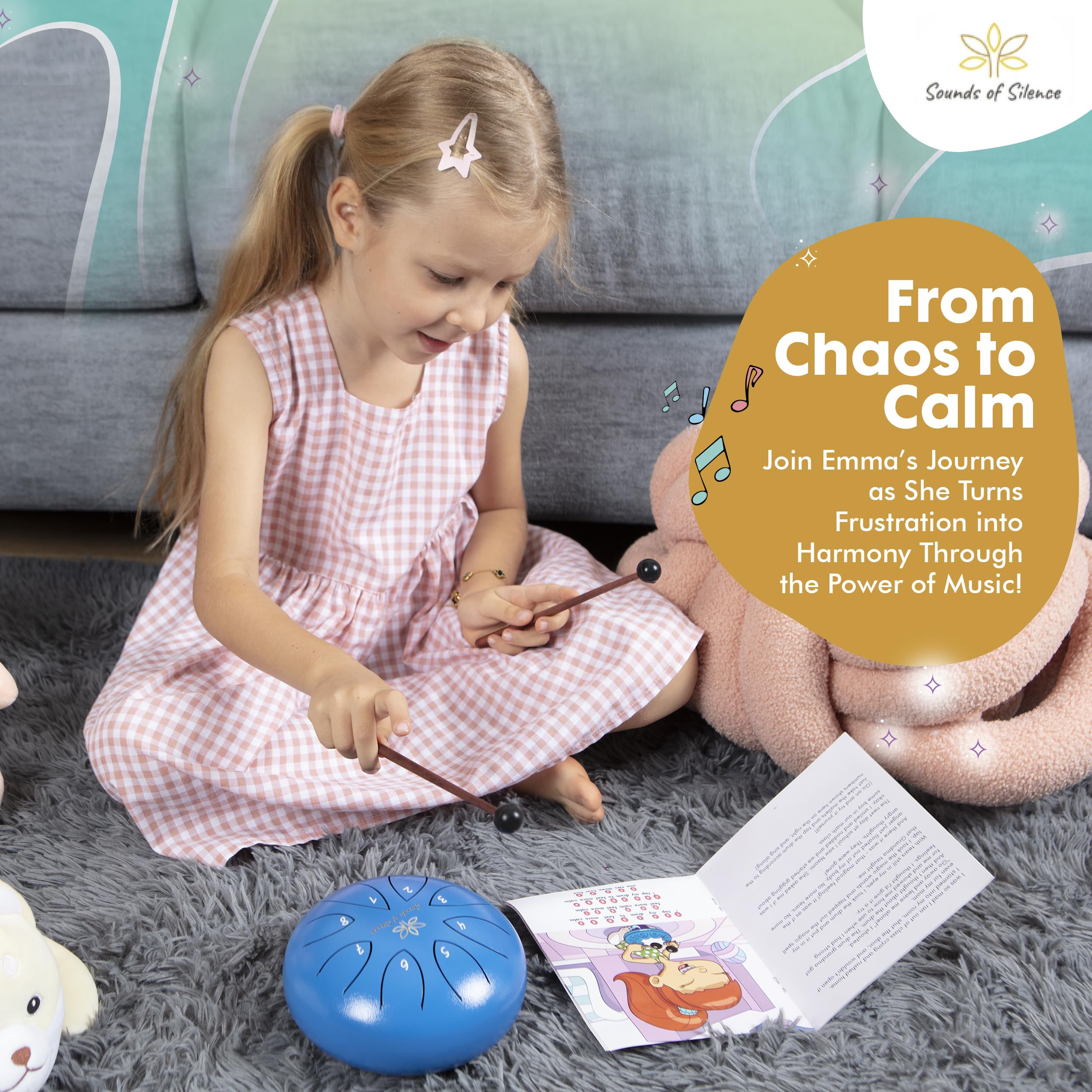 Steel Tongue Drum For Kids   Emma'S Magic Calm Drum Sing A Long Drum With Storybook And Songbook, Anger Management Toys, Musical