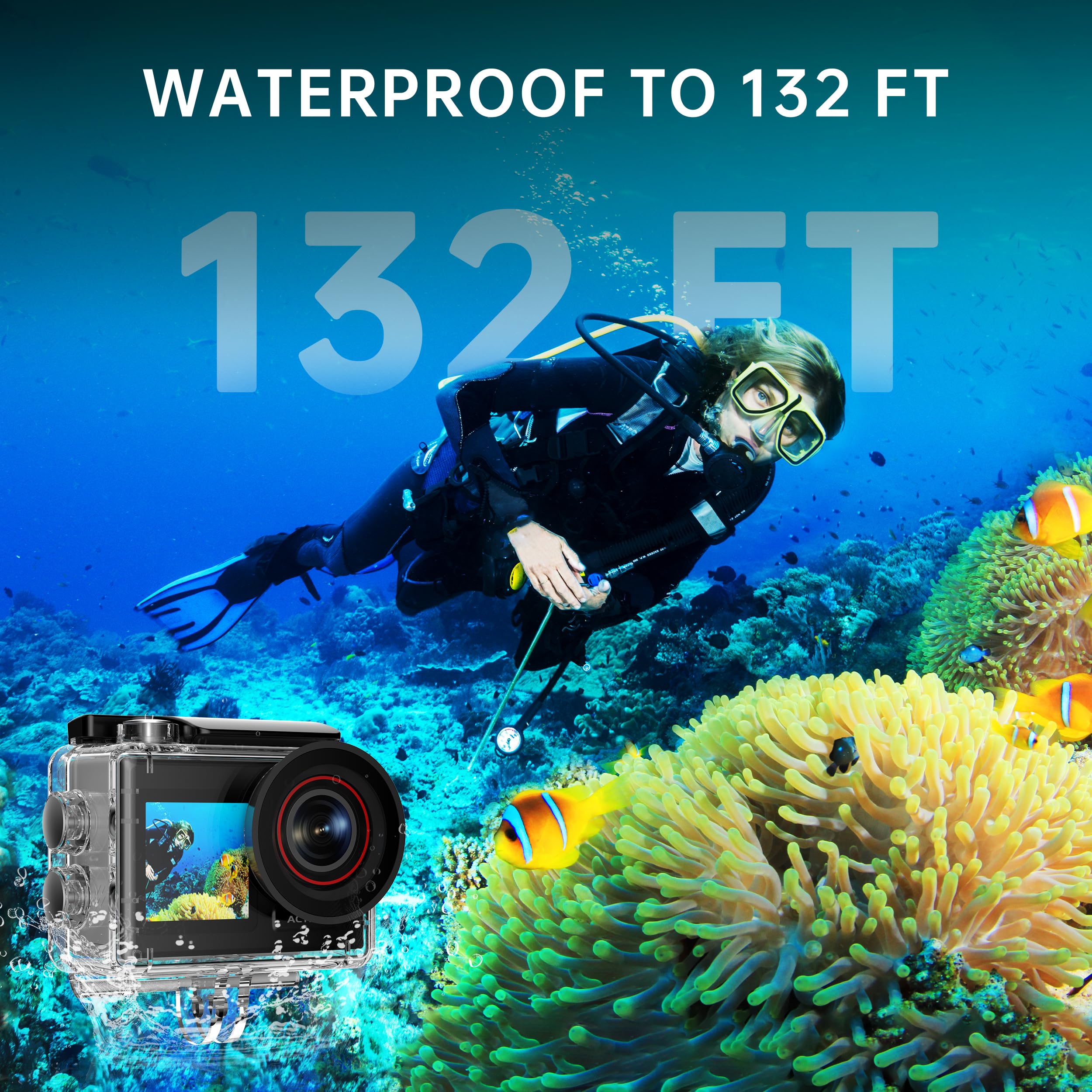 Oddv 4K60Fps 30Mp Action Camera With Front Lcd And Touch Rear Screens, Underwater Camera With 64Gb Memory Card, 132Ft Waterproof