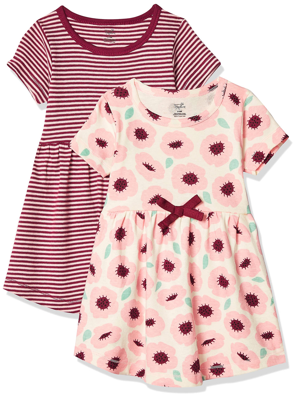 Touched By Nature Girls, Toddler, Baby And Womens Organic Cotton Short Sleeve And Long Sleeve Dresses, Blush Blossom Short Sleev