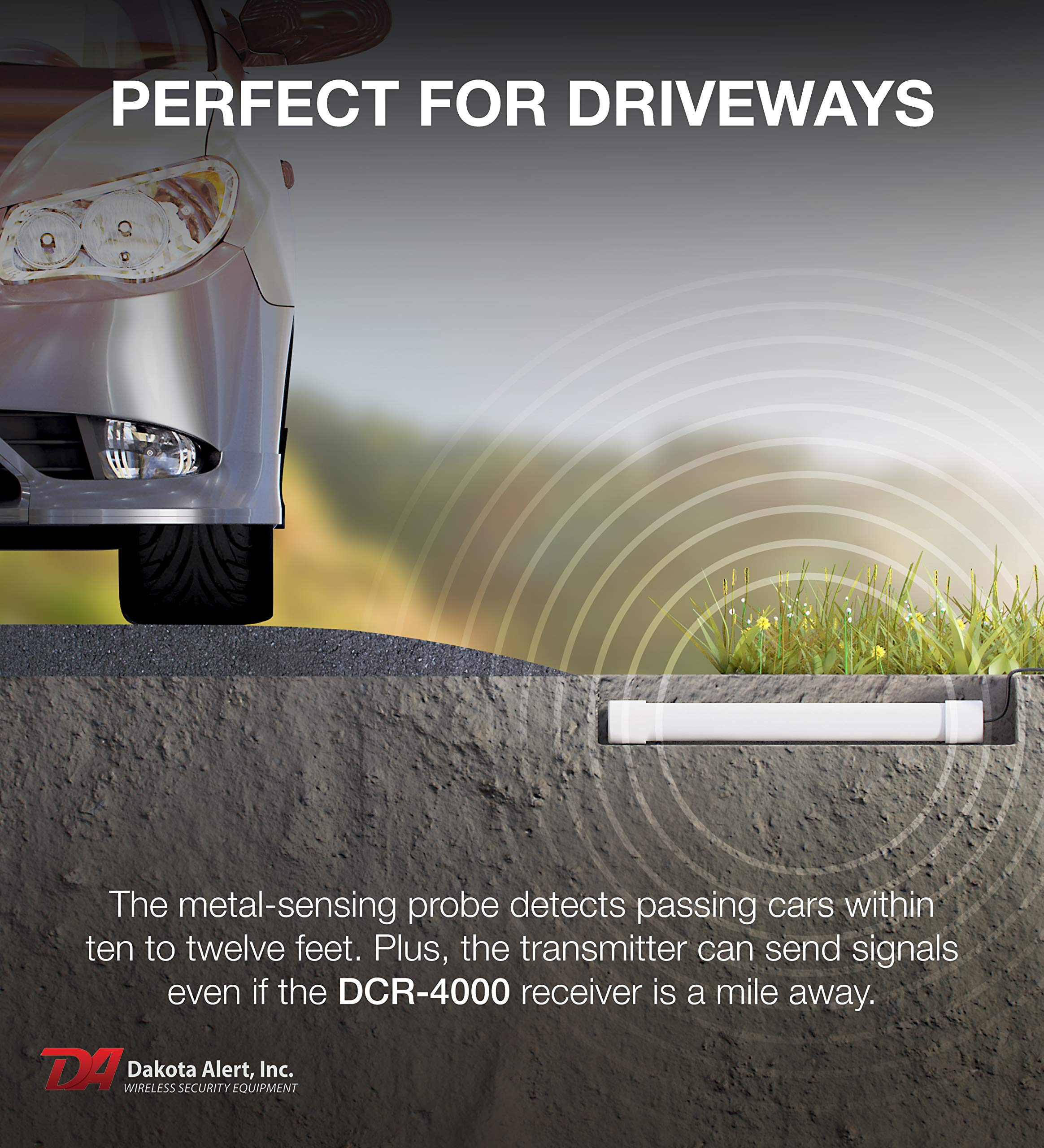 Dakota Alert Wireless Driveway Alarm System Dcpa 4000 One Mile Wireless Range, Dcr 4000 Receiver & Dcpt 4000 Vehicle Detecting Probe Transmitter With Direct Burial Cable | Outdoor Vehicle Sensor Alarm