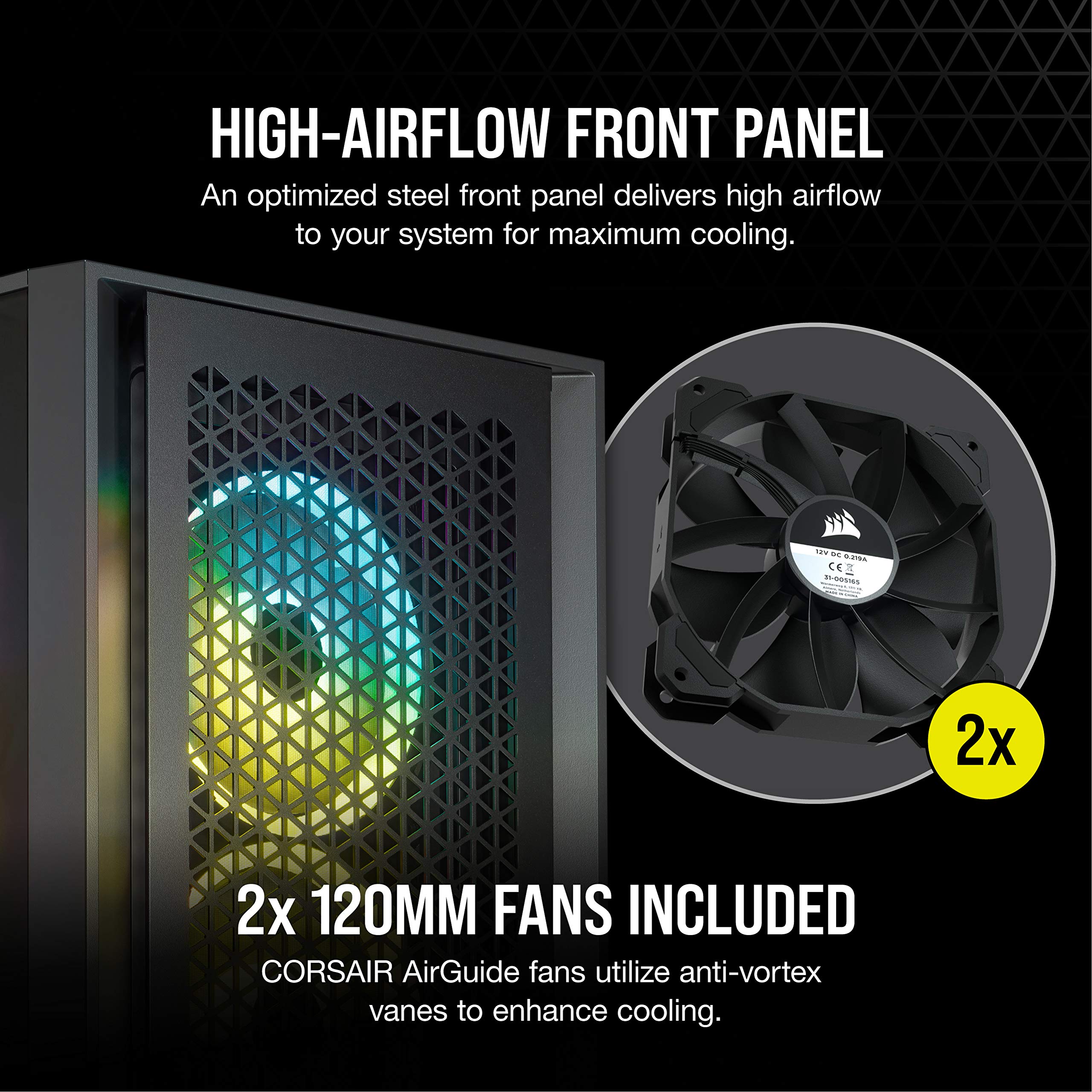 Corsair 4000D Airflow Tempered Glass Mid-Tower Atx Case With Teak Front Panel - High-Airflow - Cable Management System - Spaciou