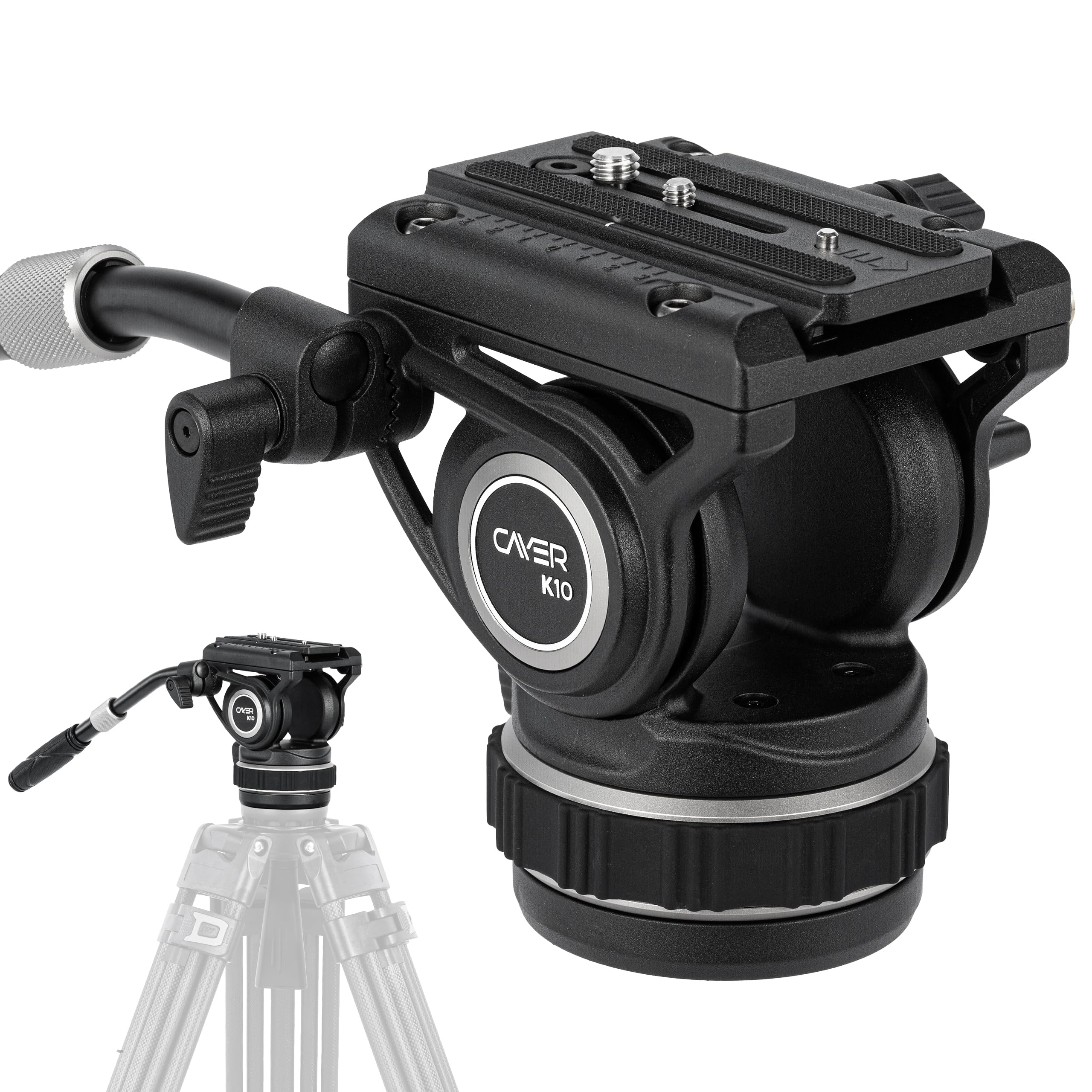 Cayer K10 Pro Video Fluid Head With 75Mm Flat Base, Adjustable Pan Drag And Telescopic Handle, Heavy Duty Tripod Fluid Head For 