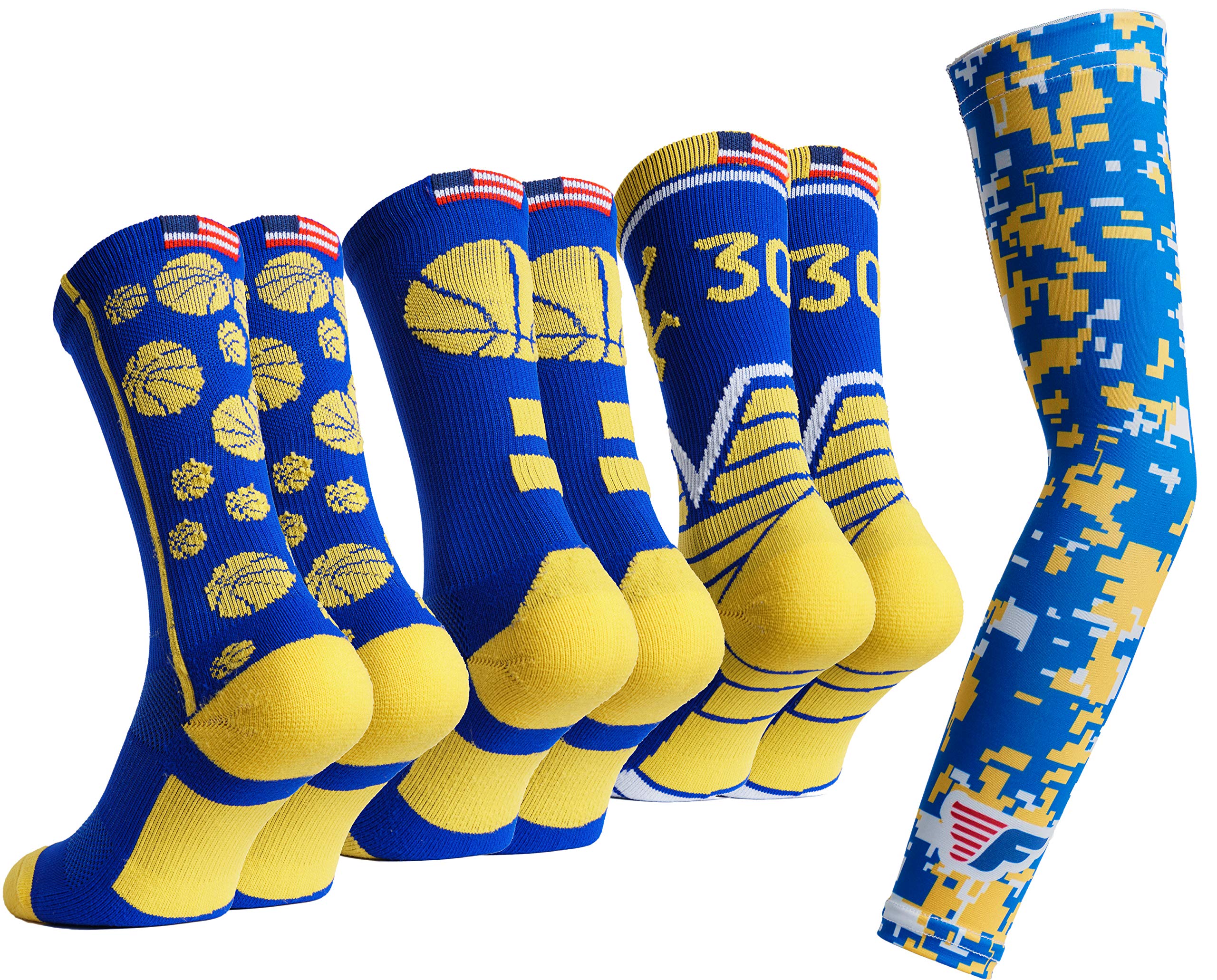 Forever Fanatics Basketball Socks   Athletic Sports Youthkids Crew Socks (3 Pack Royalgold, Kids (Us 12Y 5))