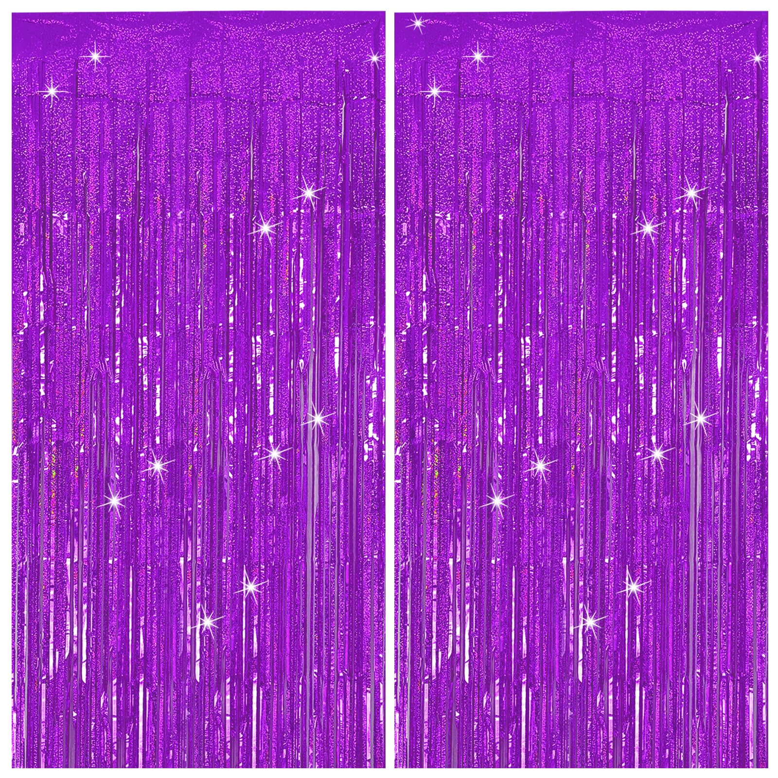 Tinsel Curtain Party Backdrop Purple Birthday Party Decorations 2 Packs Glitter Foil Fringe Curtain Party Decor Streamers Photo