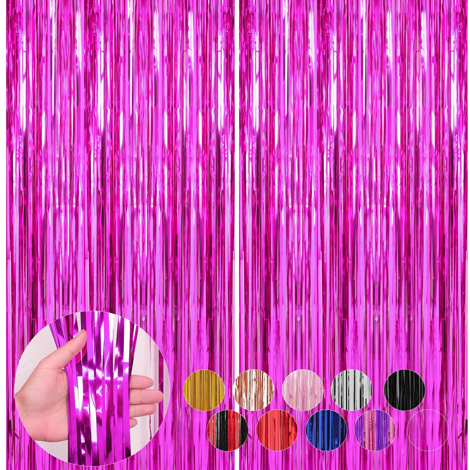 2 Pack Metallic Foil Tinsel Photo Booth Backdrop Streamer (Hot Pink, 2 Pack)