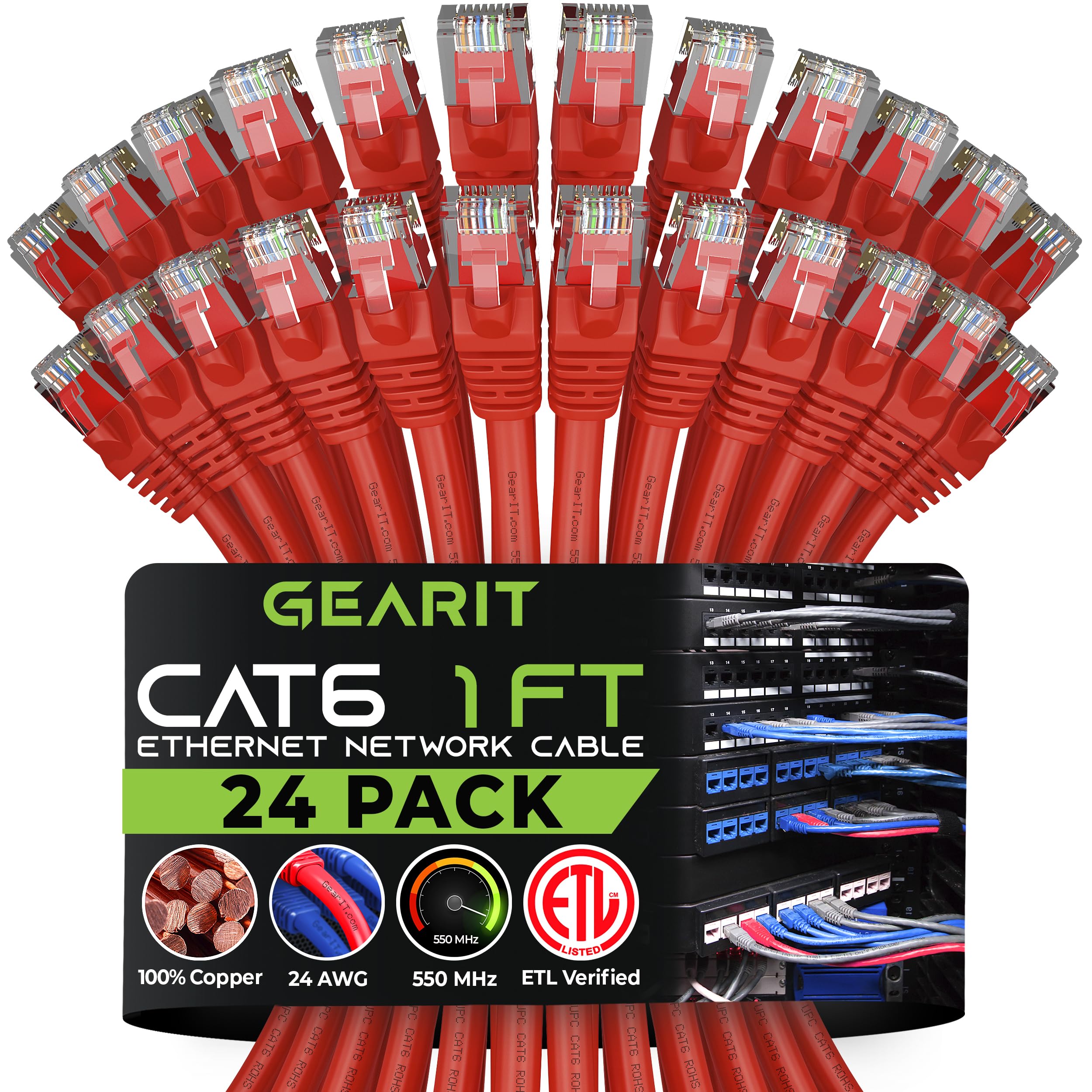 Gearit Cat 6 Ethernet Cable 1 Ft (24 Pack)   Cat6 Patch Cable, Cat 6 Patch Cable, Cat6 Cable, Cat 6 Cable, Cat6 Ethernet Cable,