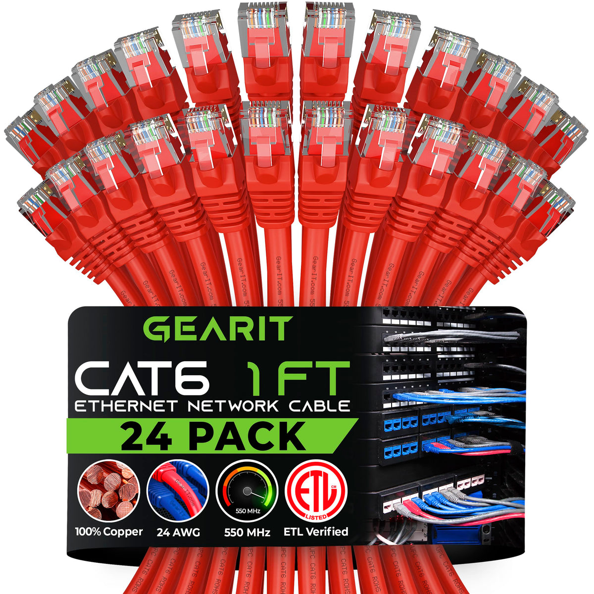 Gearit Cat 6 Ethernet Cable 1 Ft (24 Pack)   Cat6 Patch Cable, Cat 6 Patch Cable, Cat6 Cable, Cat 6 Cable, Cat6 Ethernet Cable,