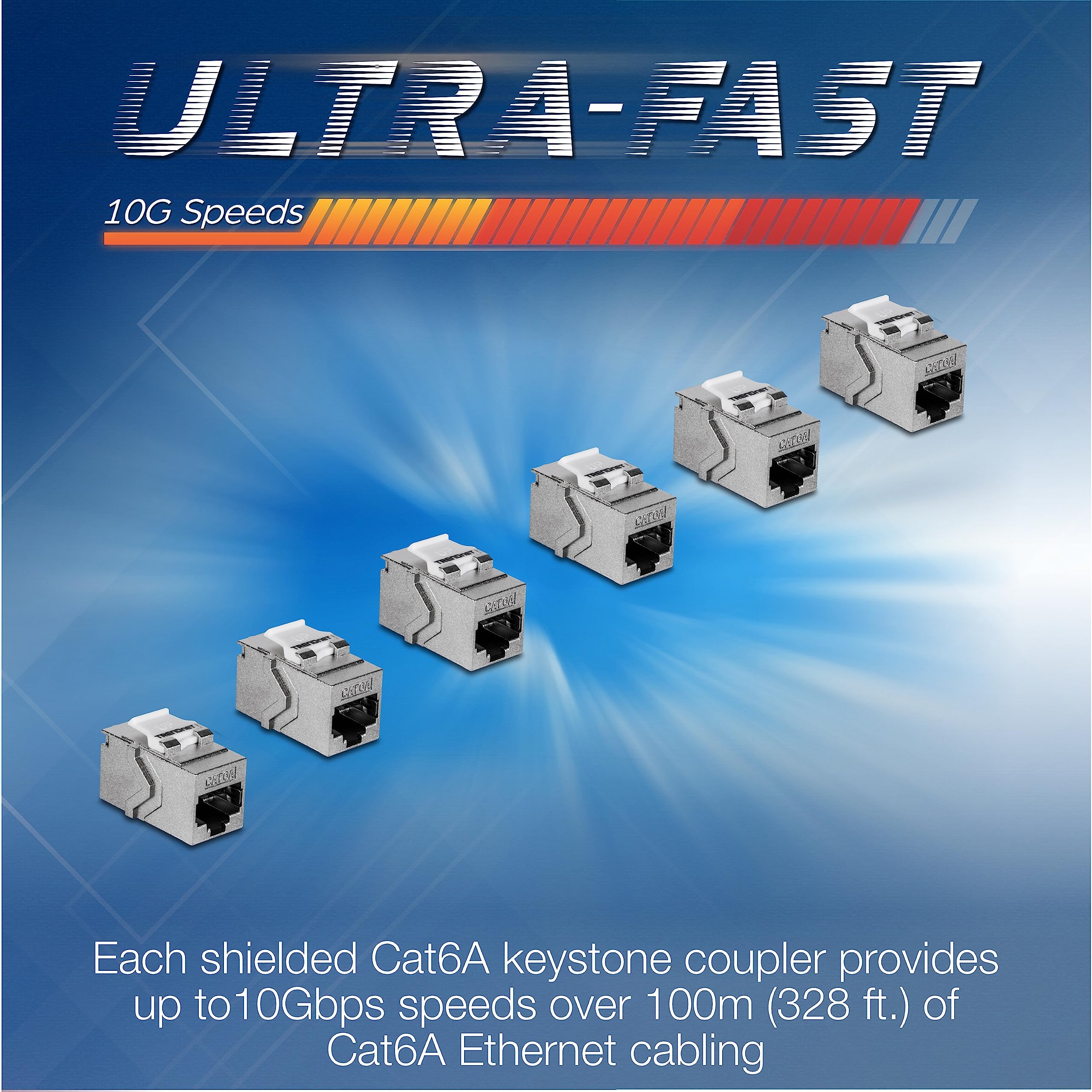 Trendnet Cat6A Rj45 Keystone Inline Coupler Keystone Jack, 6 Pack, Tc Kc06C6A, Keystone Jack Female To Female For Wall Plates & Blank Shielded Keystone Patch Panels, Silver