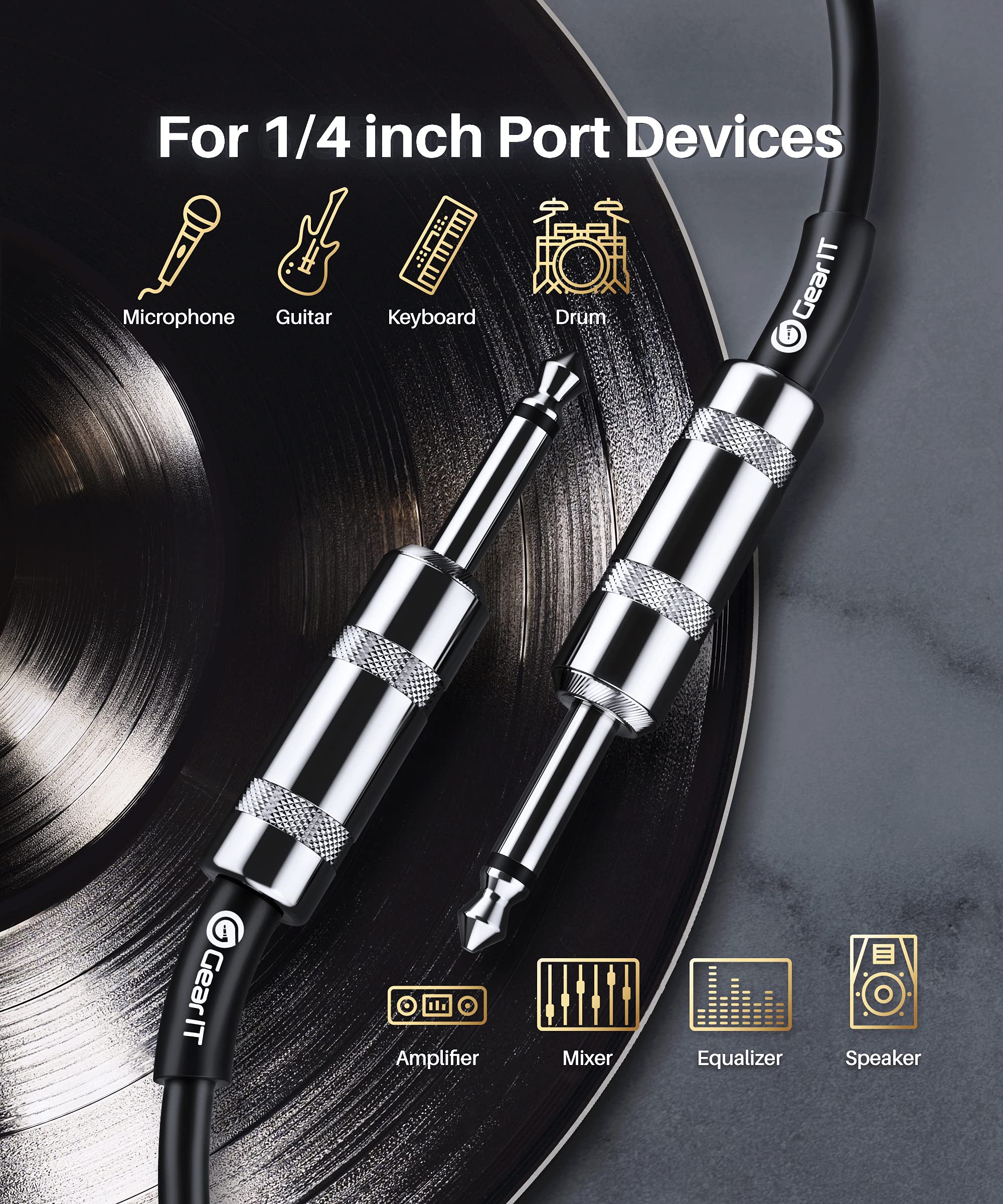 Gearit Professional Speaker Cable (50Ft) 12Awg Pure Copper 1/4 Inch To 1/4 Inch Ts Straight Male To Male For Amplifier, Speaker