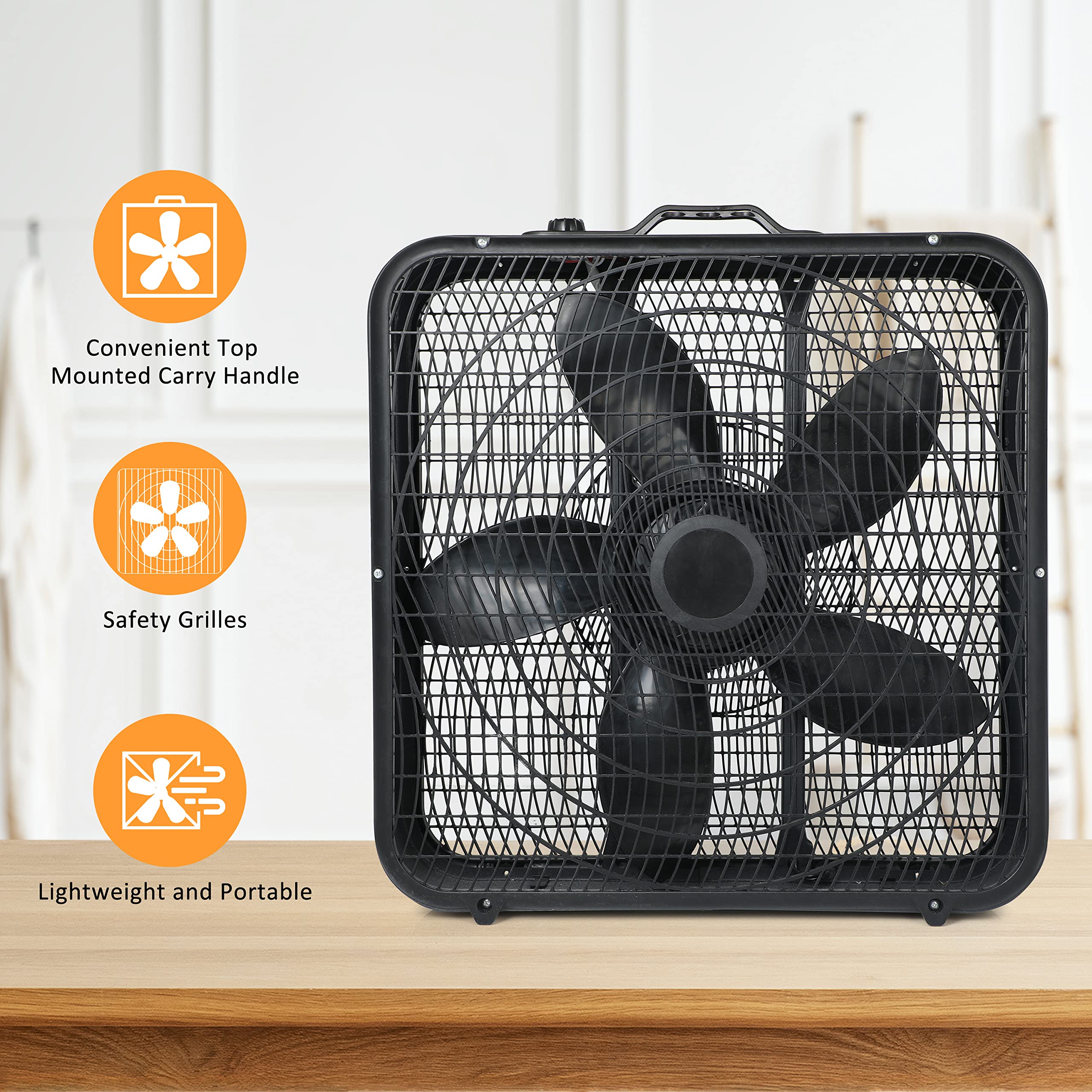Simple Deluxe 20    Box Fan, 3 Speed Cooling Table Fan With Aerodynamic Shaped Fan Blades, Convenient Carry Handle And Safety Gr