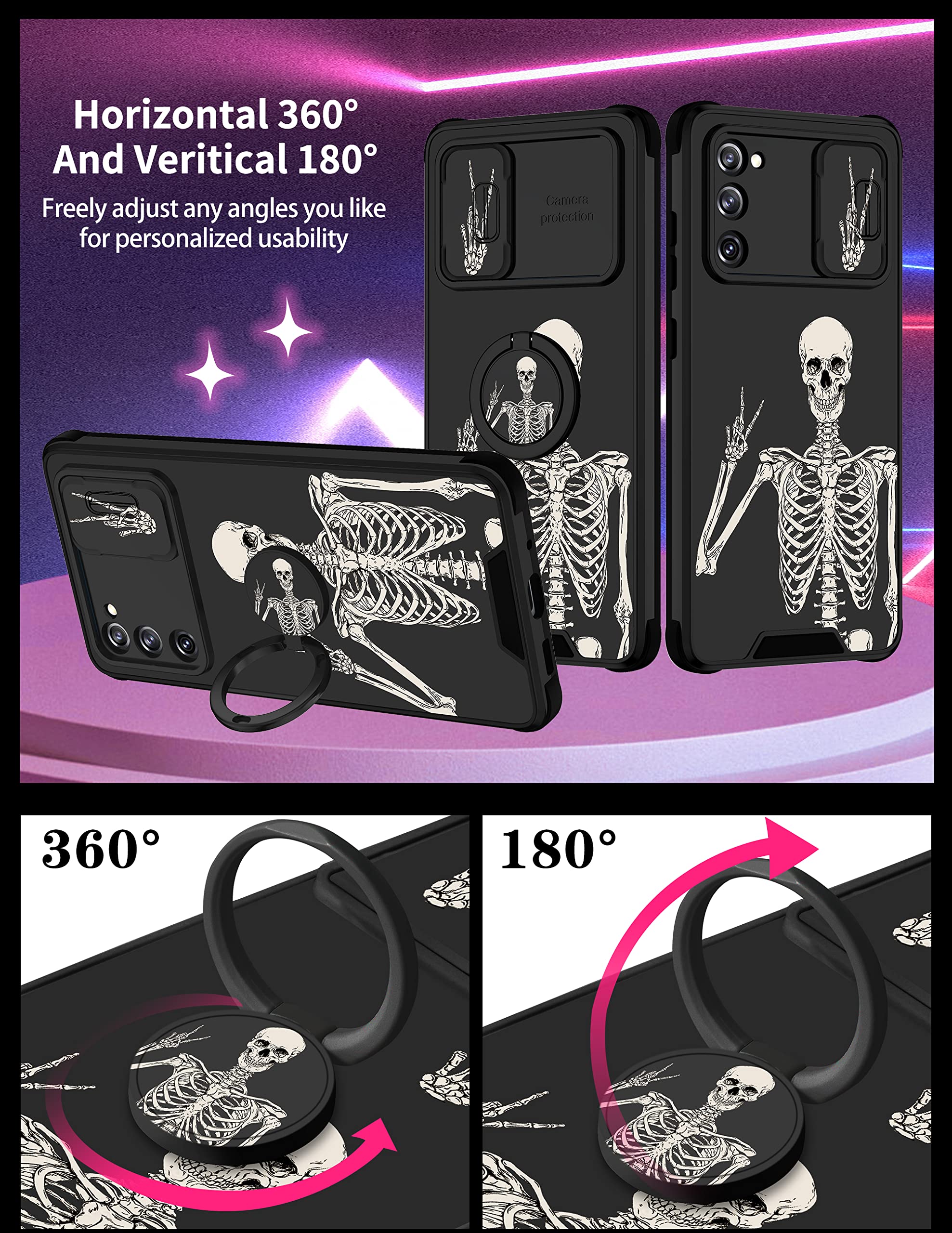 Goocrux [2In1 For Samsung Galaxy S20 Fe 5G Case Skull Skeleton For Women Girls Cute Gothic Phone Cover Ghost Horror Design With