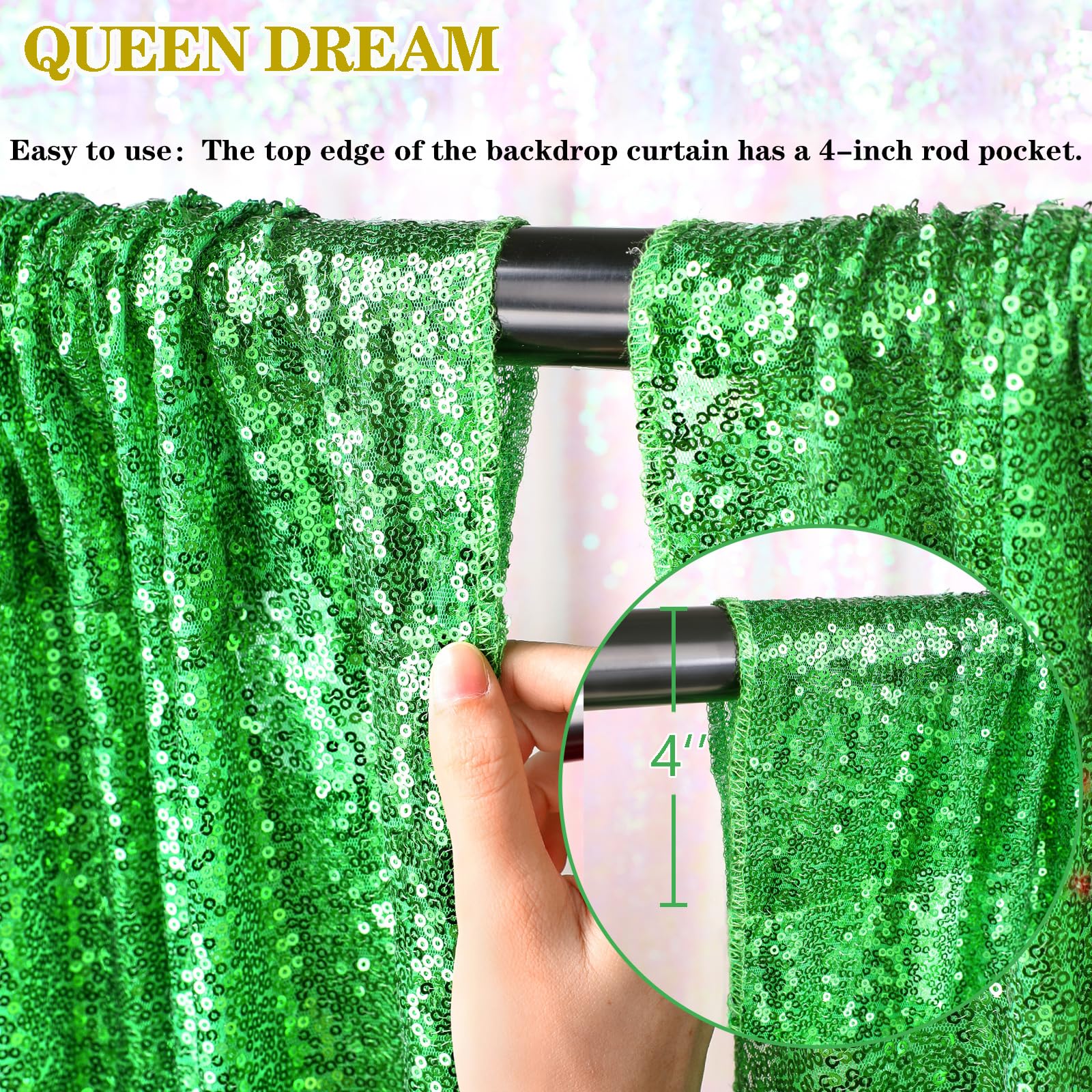 Sequin Backdrop Curtains 6 Packs 2Ftx8Ft Green Photo Background Drapes For Christmas Decoration Party Baby Shower