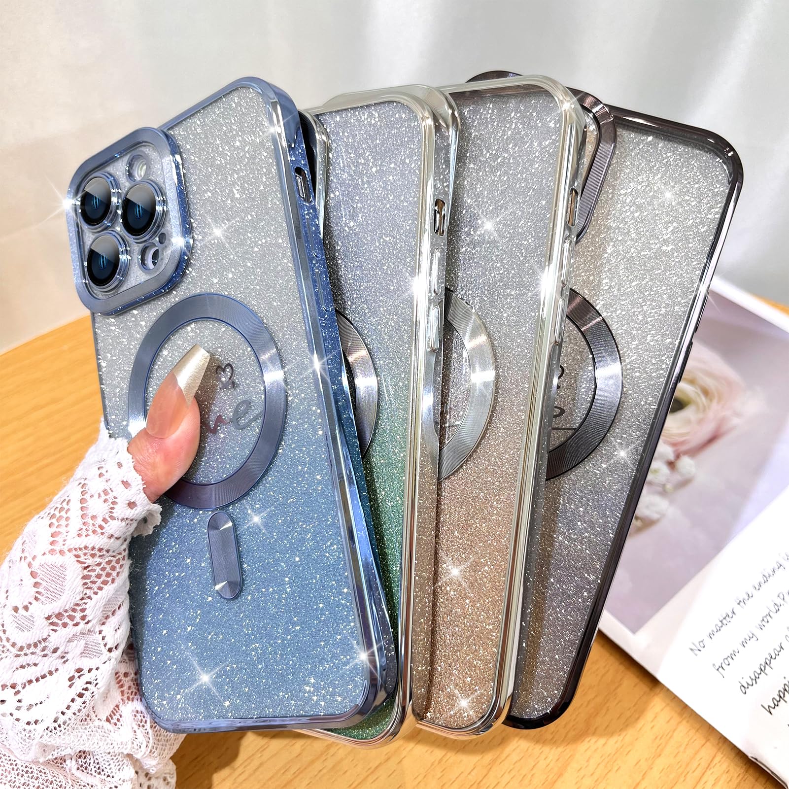 Fiyart Compatible With Iphone 13 Pro Max Case,Compatible With Magsafe Love Heart Plating Camera Protection Clear Phone Case, Mag