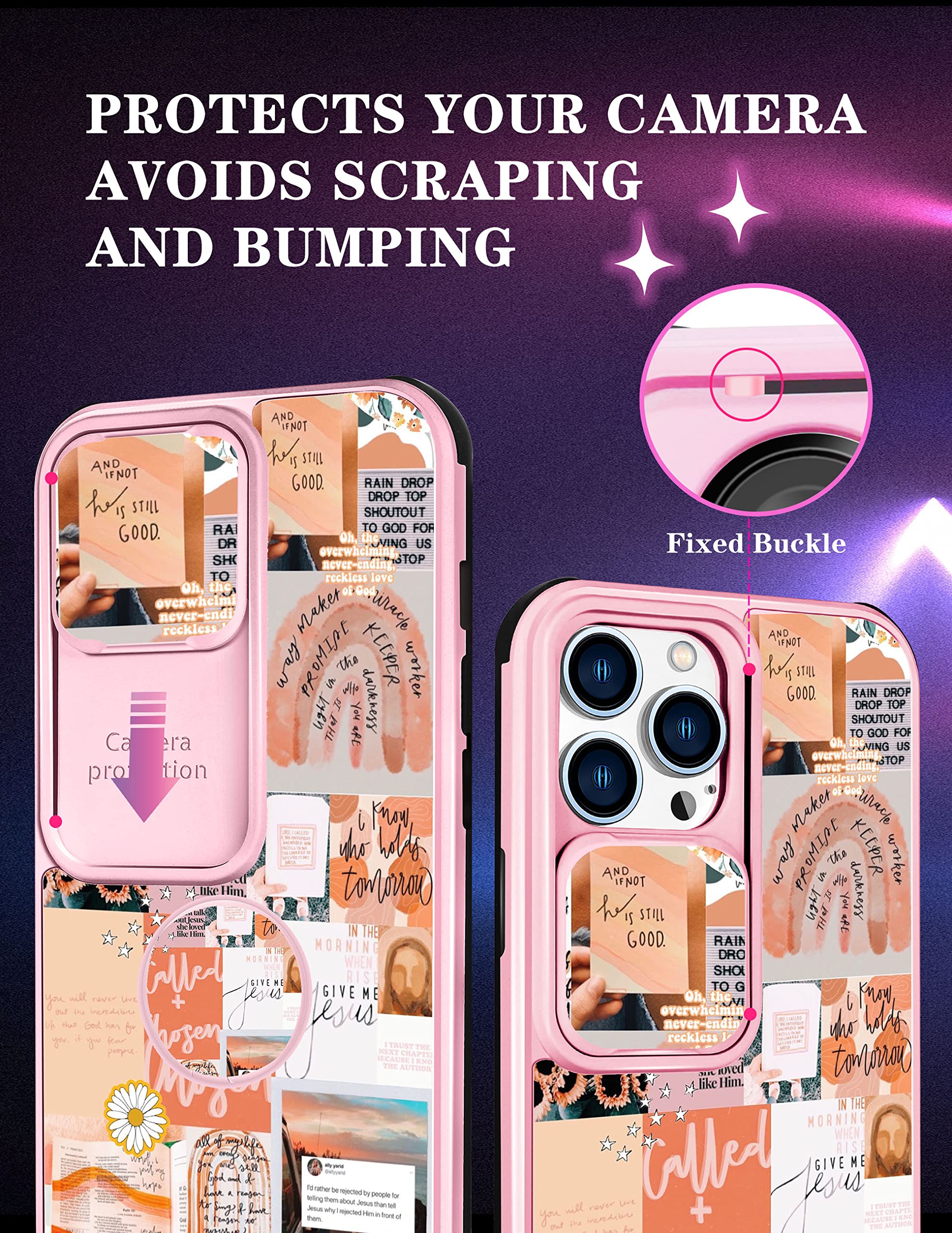 Goocrux (2In1 For Iphone 13 Pro Max Case Women Girls Cute Aesthetic Trendy Phone Cover Collage Good Vibes Pattern Design With Sl