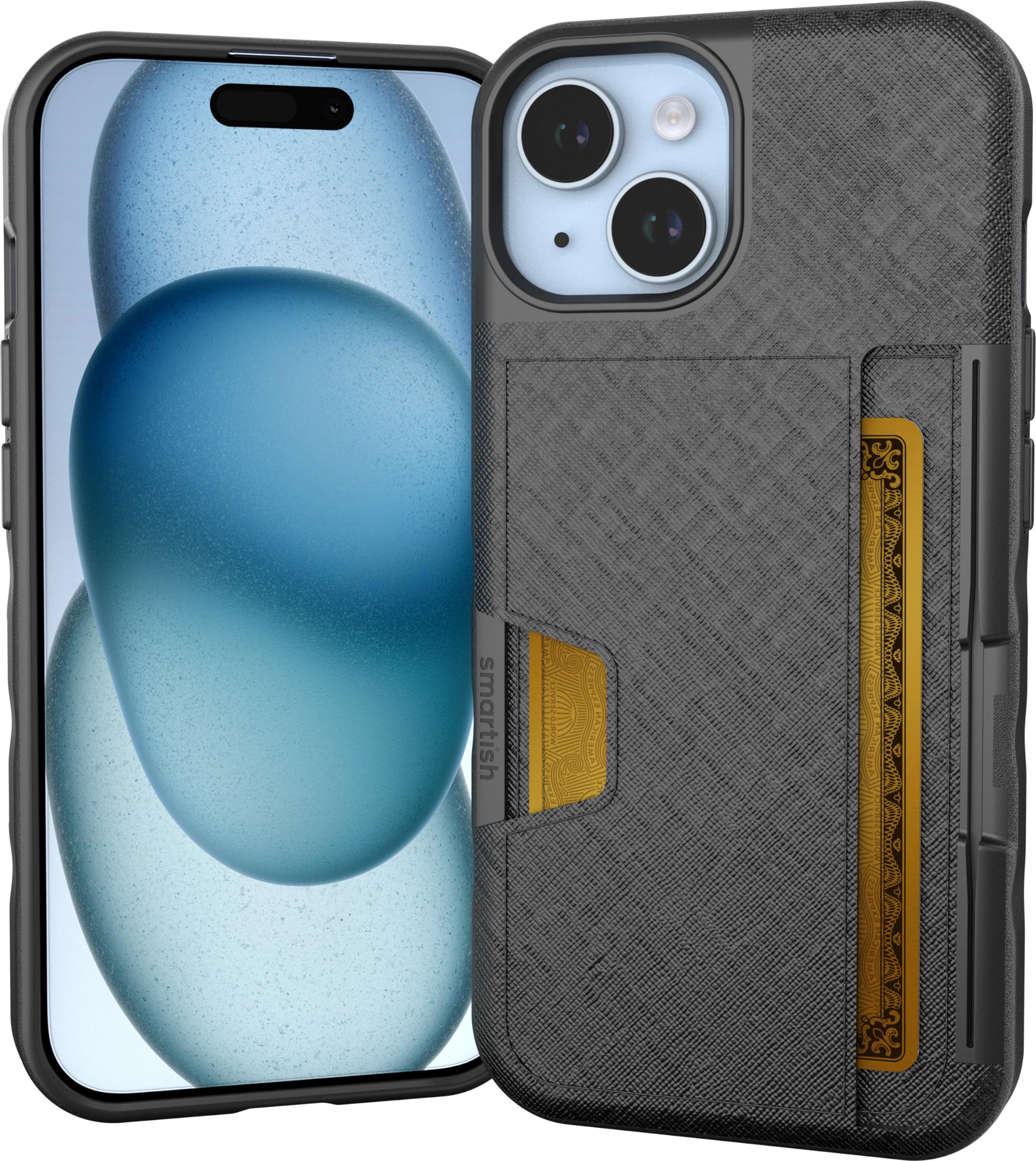 Smartish iPhone 15 Wallet Case - Wallet Slayer Vol. 2 [Slim + Protective] Credit Card Holder w/Kickstand - Drop Tested Hidden Ca