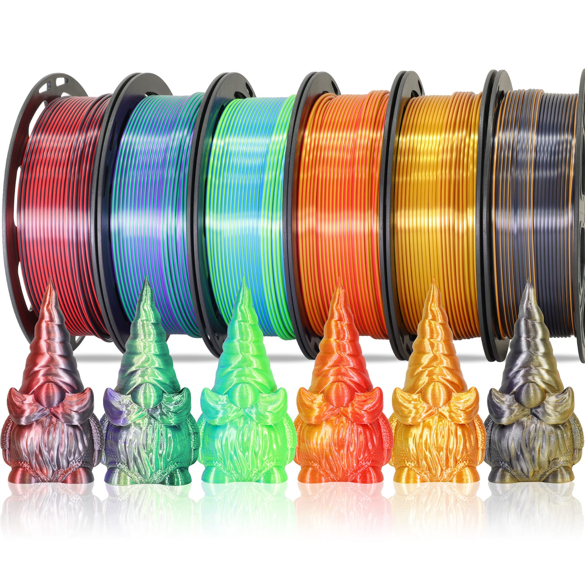 MIKA3D 6 Spools Bicolor Dual Color 1.75mm 3D Printer Filament Bundle, 3D Printing Silk PLA, Silk Red-Gold/Red-Black/Black-Orange