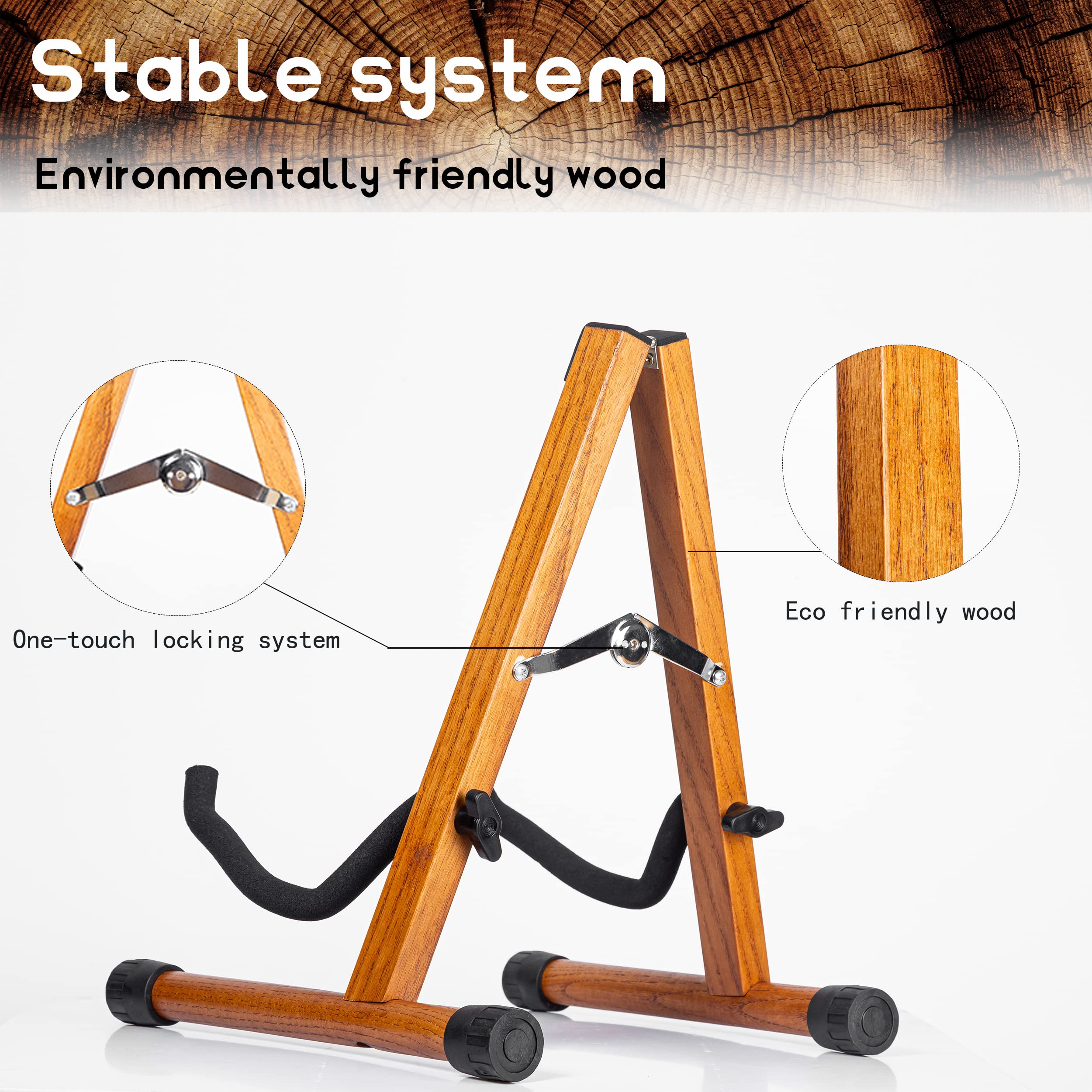 Neciuvy Guitar Stand,Wood Guitar Stand Acoustic,A Frame Folding Acoustic Electric Guitar Stands Floor For Bass,Cello,Banjo,Mando