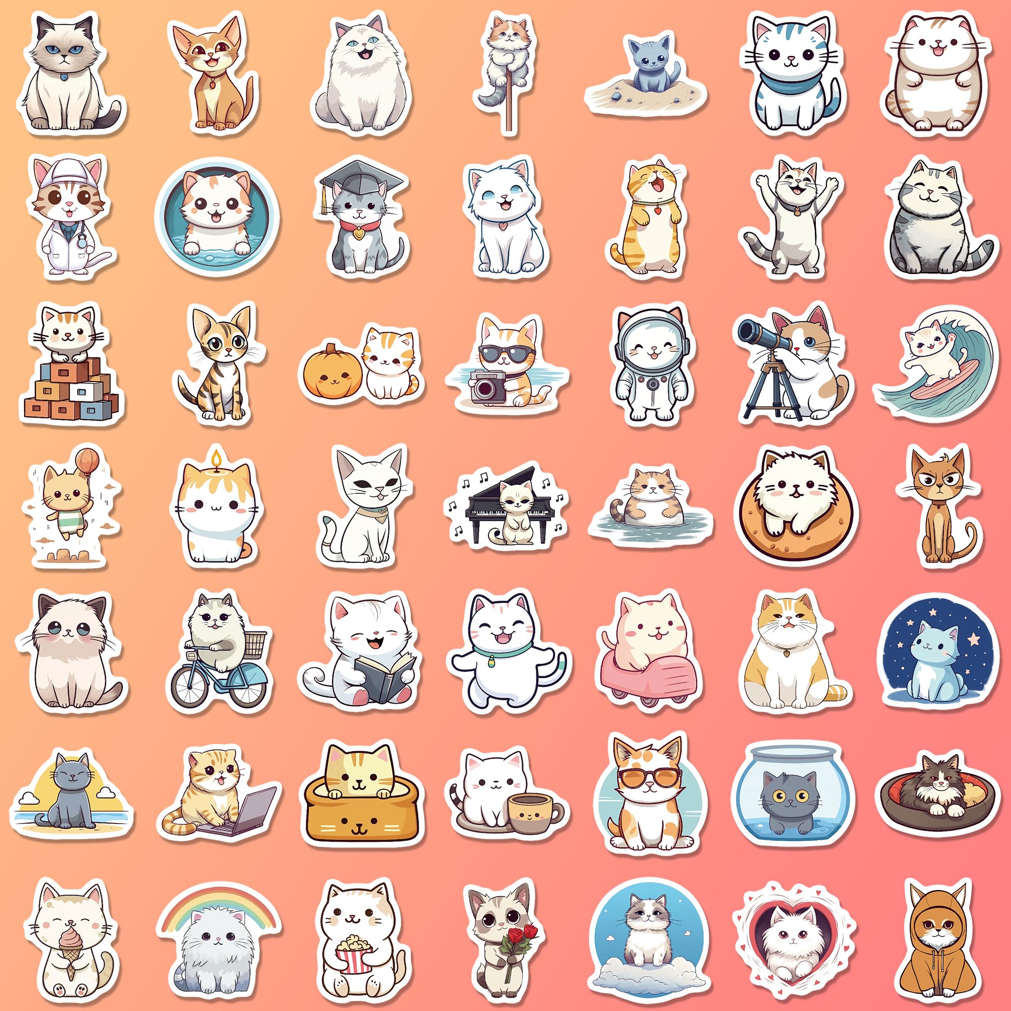 102 Pcs Funny Cat Stickers,Cute Cat Stickers For Adults,Unique Designed Cartoon Vinyl Waterproof Aesthetic Cat Stickers For Water Bottles Laptop Computer Skateboard
