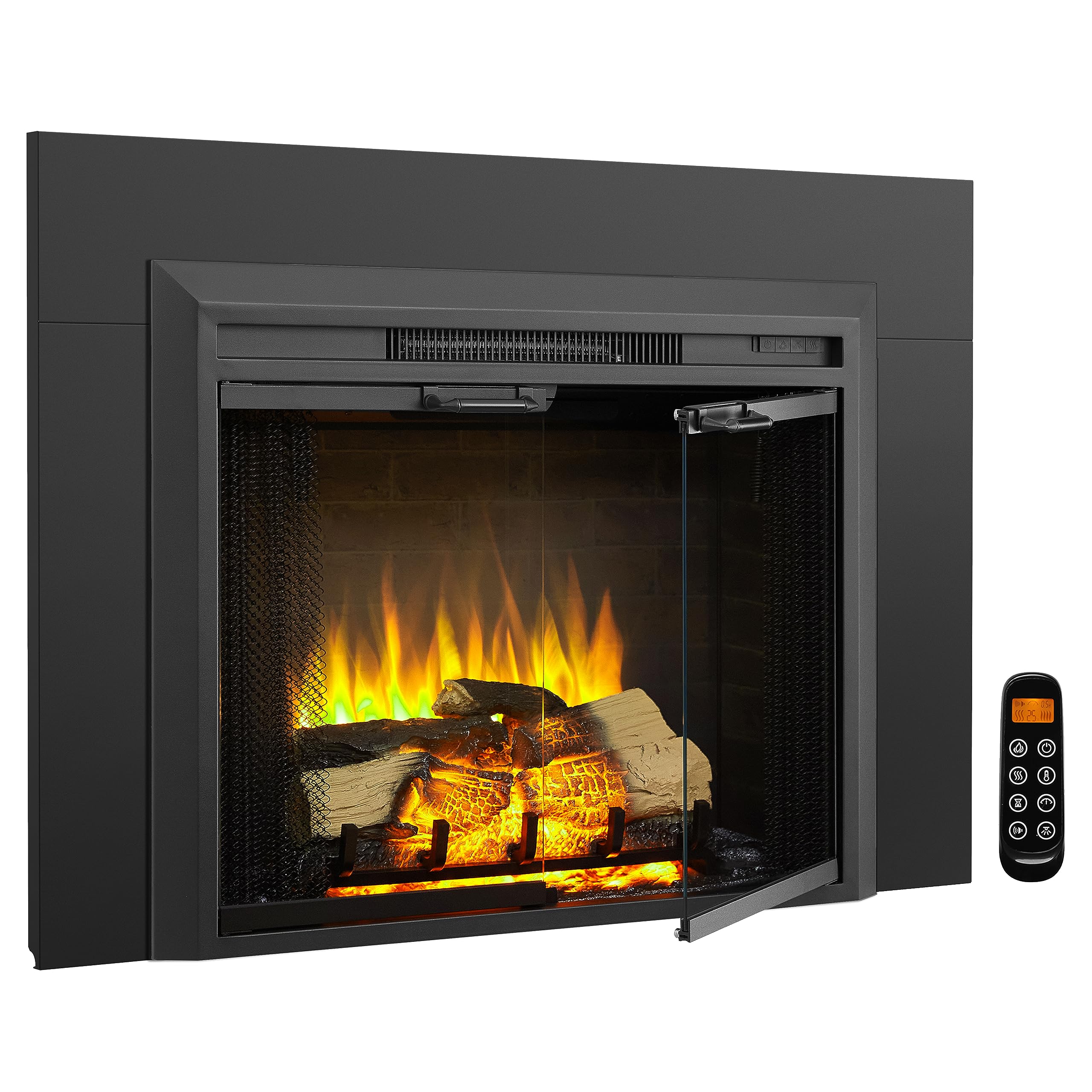 Legendflame Damon 28 Inches Electric Fireplace Insert With Trim Kit, Glass Door And Mesh Screen, Fireplace Heater 750/1500W, Fir