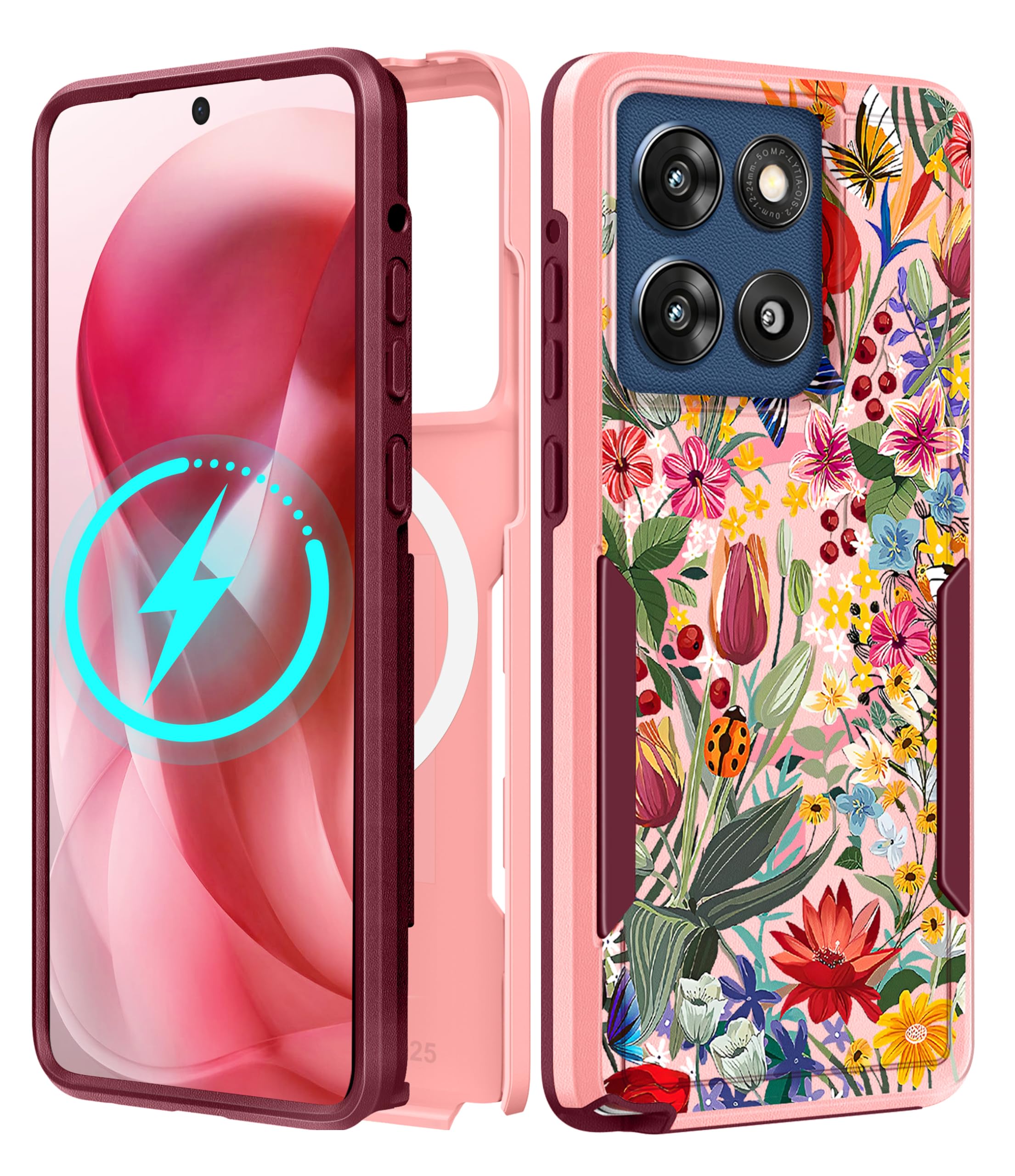 LISEVO for Moto G Stylus 2025 Case - Compatible with MagSafe Women Cute Girls Magnetic Phone Cover Girly Pretty Floral Flower He