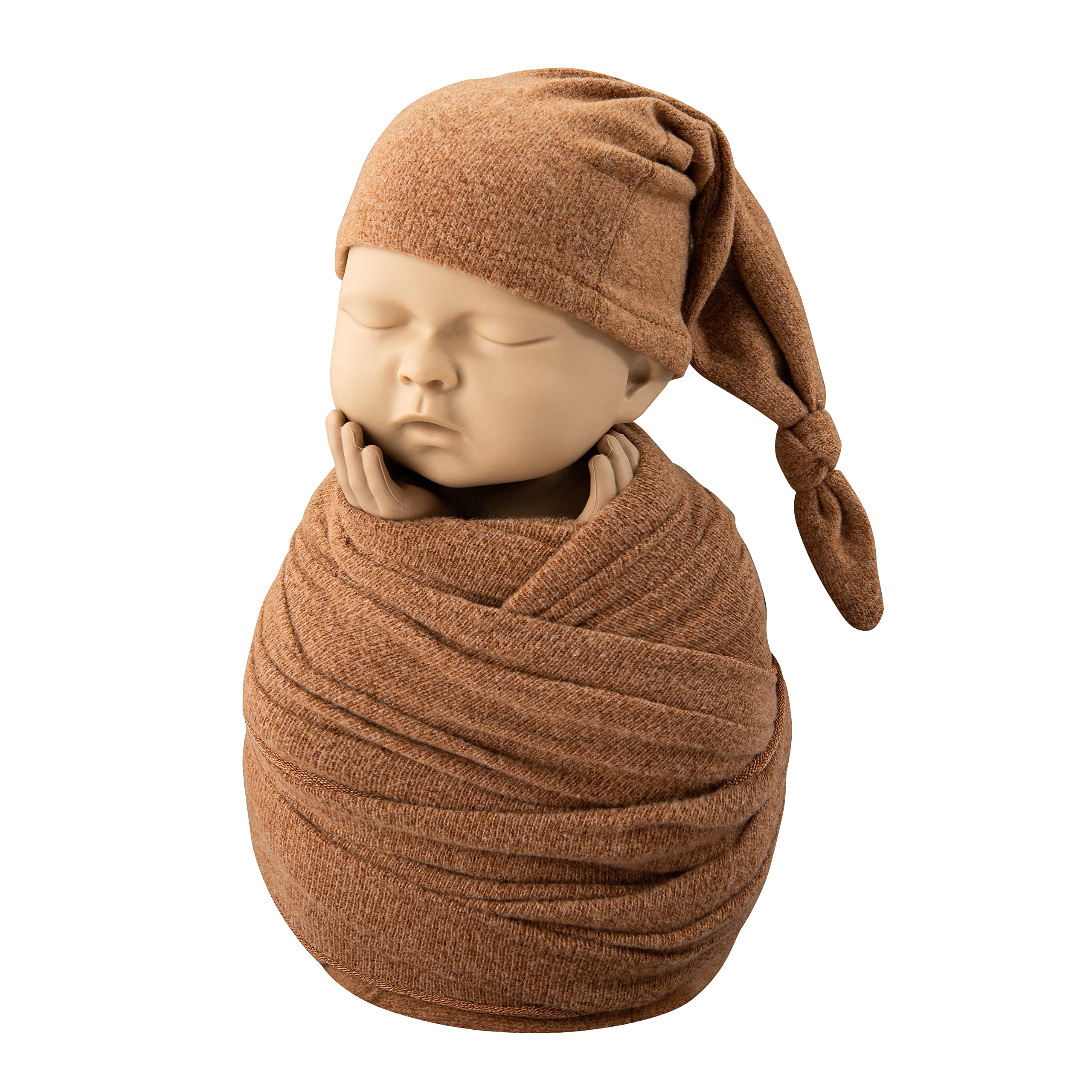 Coberllus Newborn Photography Props Boys Girls Hat With Wrap Photo Props Blanket Newborn Posing Fabric Set (Brown)