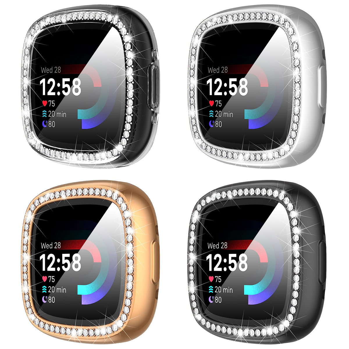 Suoman [4 Pack] For Fitbit Sense 2/Versa 4 Screen Protector Case,Tpu Electroplate Full Around Protective Case Cover For Fitbit S