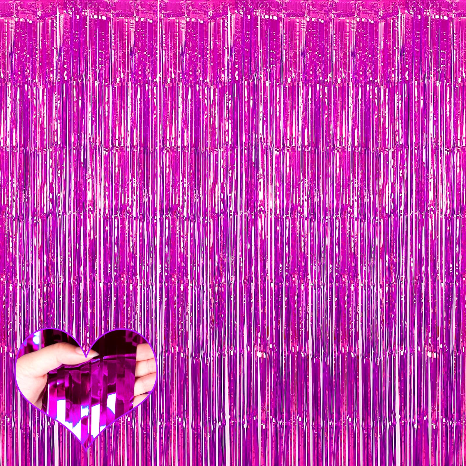 4 Pack Fuchsia Fringe Curtain Backdrop, 3.2Ft X 8.2Ft Metallic Tinsel Foil Fringe Streamers Curtains Background For Photo Booth 