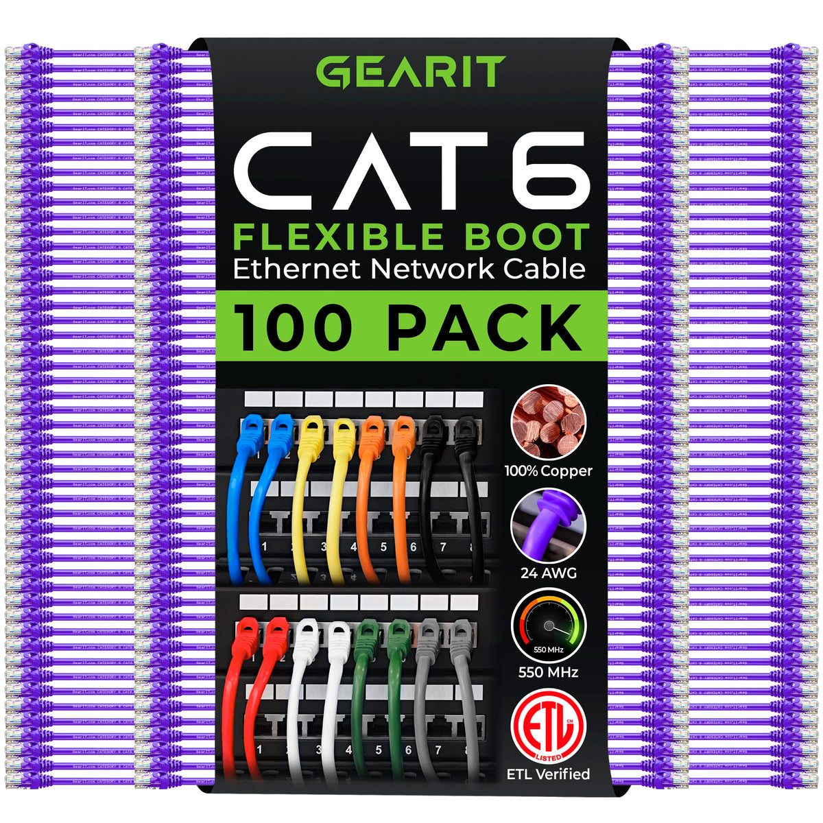 Gearit 100 Pack Cat6 Patch Cable 0.5Ft Foot Cat 6 Ethernet Cable Snagless Flexible Soft Tab   Premium Series   Green