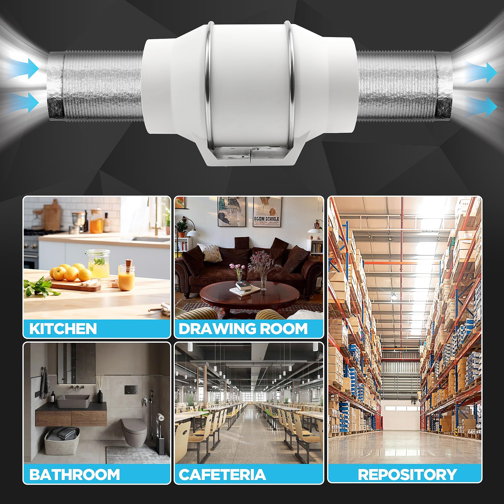 Voltset 6 Inch Duct Fan, Inline Ventilation Exhaust Fan, 390 Cfm Duct Intake Fan High Efficiency Air Fan For Duct Vent Bathroom,