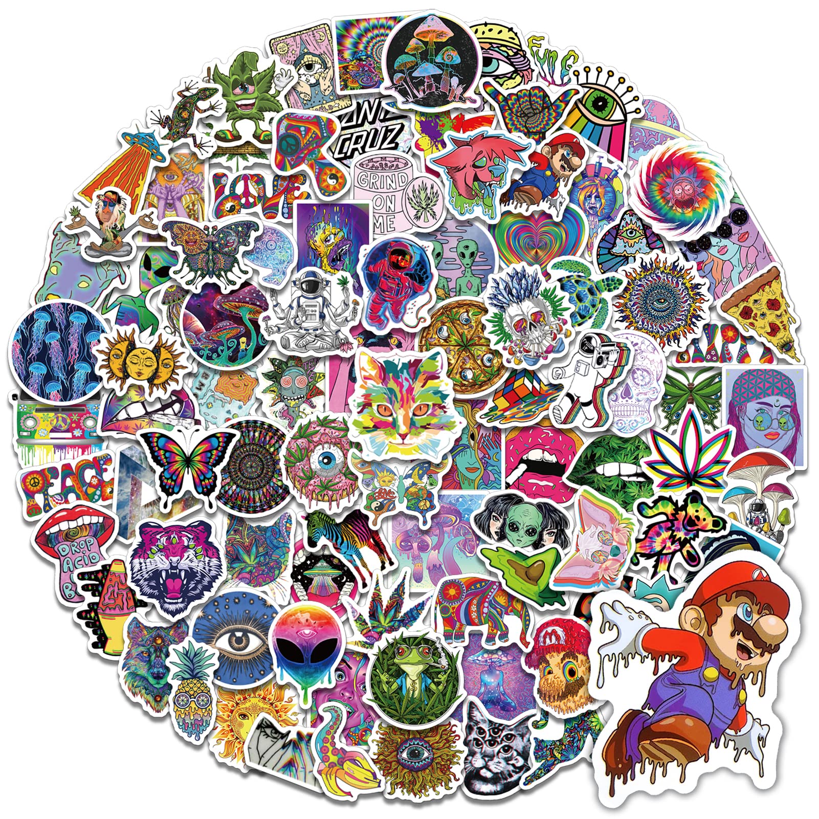 Baslaky Trippy Stickers   100Pcs, Psychedelic Vinyl Waterproof Decals For Adults, Cool Hippie Decor For Laptops, Water Bottles,