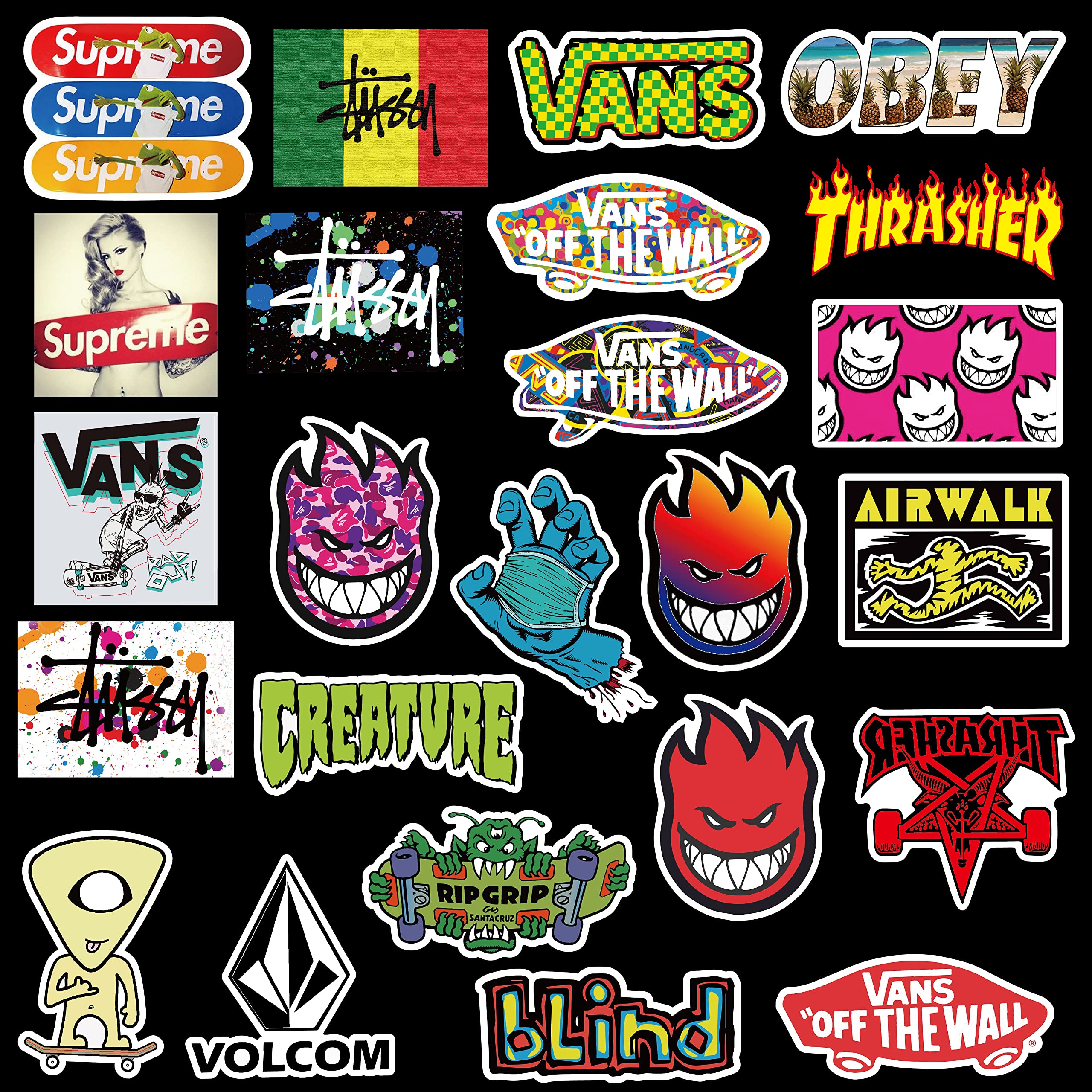 Loahayeii Skateboard Stickers - 100 Pcs Waterproof Vinyl Decals for Laptop, Water Bottle, Phone - Cool Design for Teens & Adults