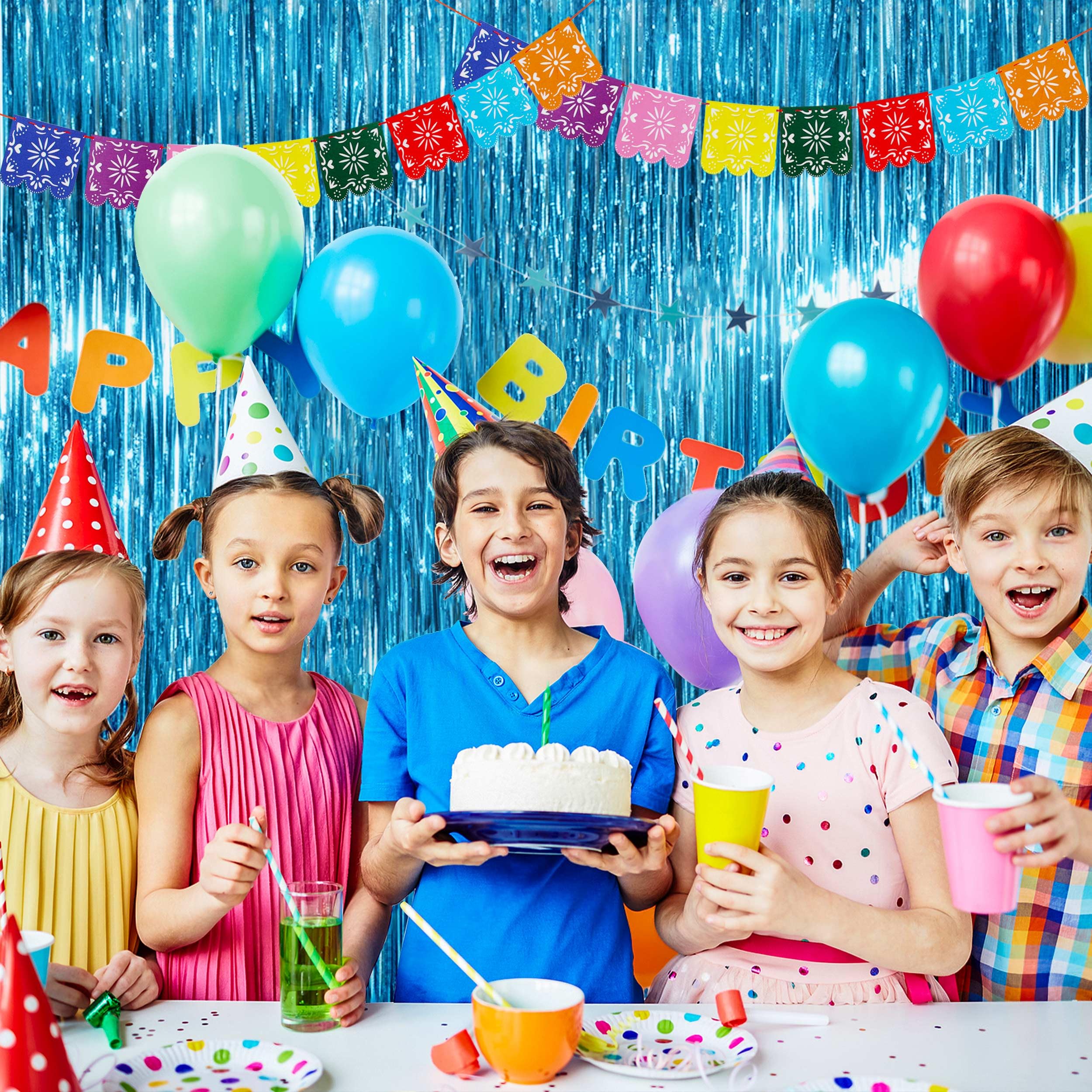 Btsd-Home 10 Pack Aquamarine Foil Fringe Curtain Metallic Streamer Party Decorations Photo Booth Backdrop Door Curtains For Wedd