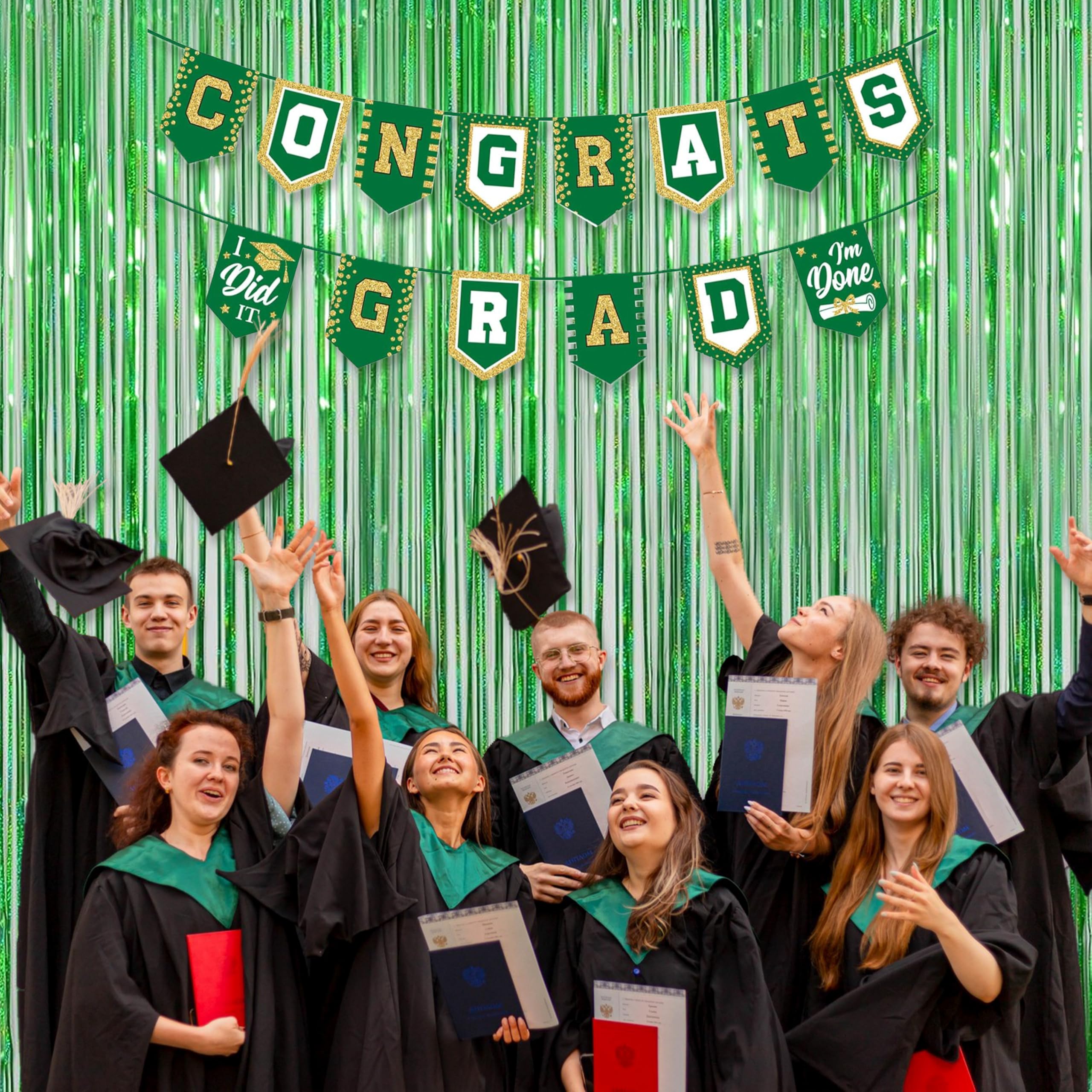 Foil Fringe Curtains April Fools Day Decorations - Melsan 3 Pack 3.2 X 8.2 Ft Green Tinsel Curtain Party Photo Backdrop For Bir