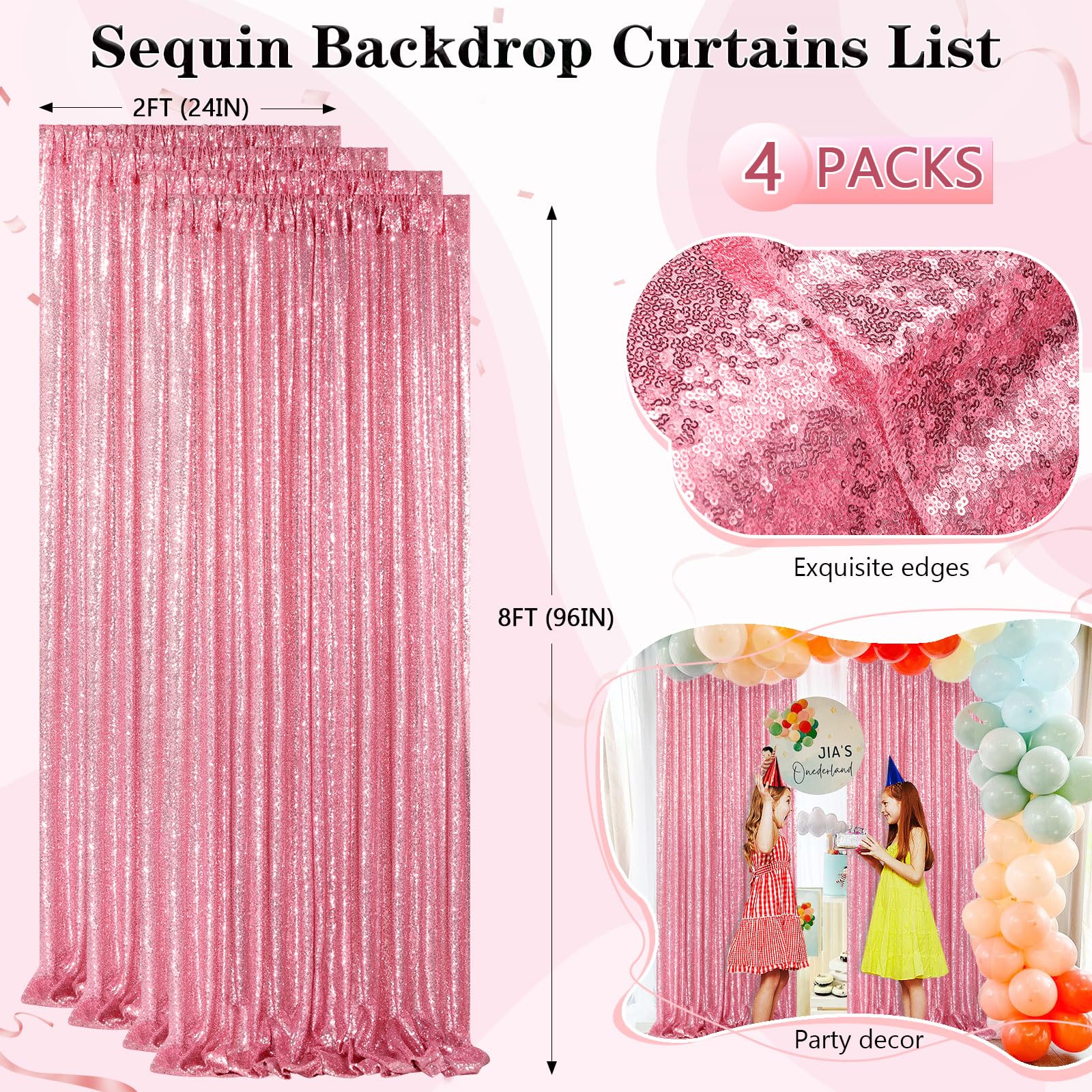 Backdrop Curtain Drapes 4 Pieces 2Ftx8Ft Blush Pink Wedding Backdrop For Bridal Shower Brithday Party Decor