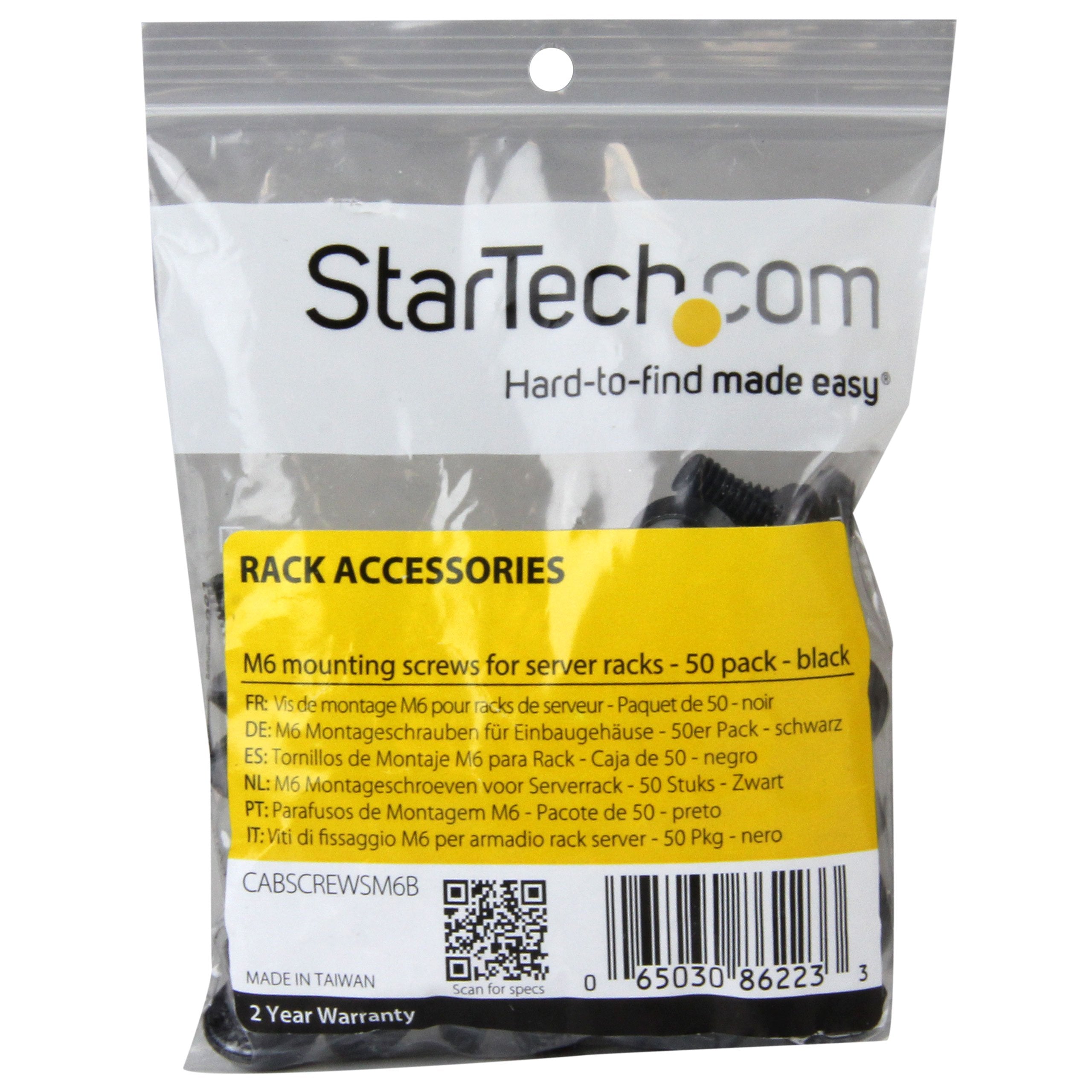 Startech.Com M6 X 12Mm   Screws   50 Pack, Black   M6 Mounting Screws For Server Rack & Cabinet (Cabscrewsm6B)