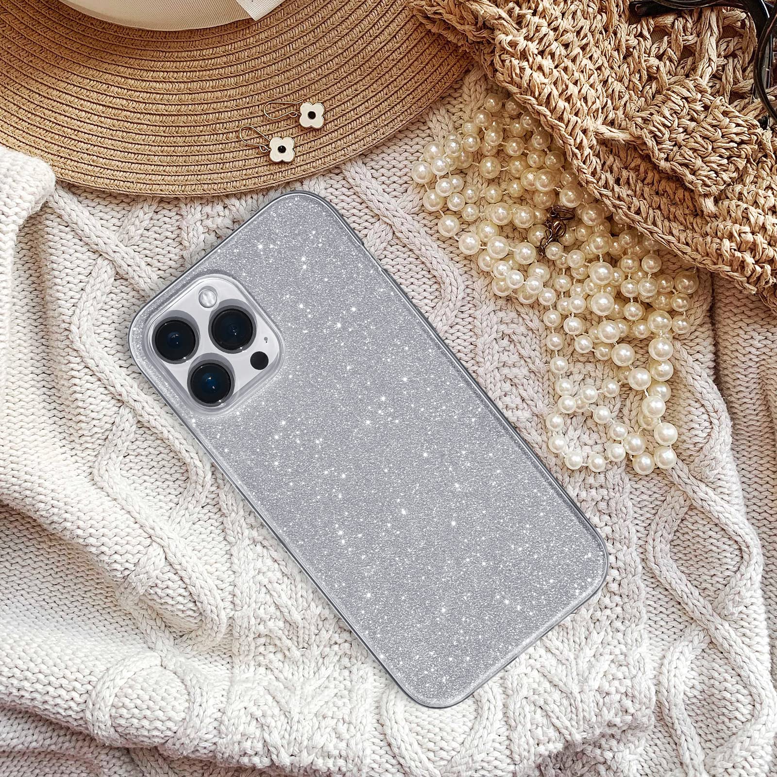 MATEPROX iPhone 13 Pro Case Bling Sparkle Hybrid Protective Cover for 6.1" Silver