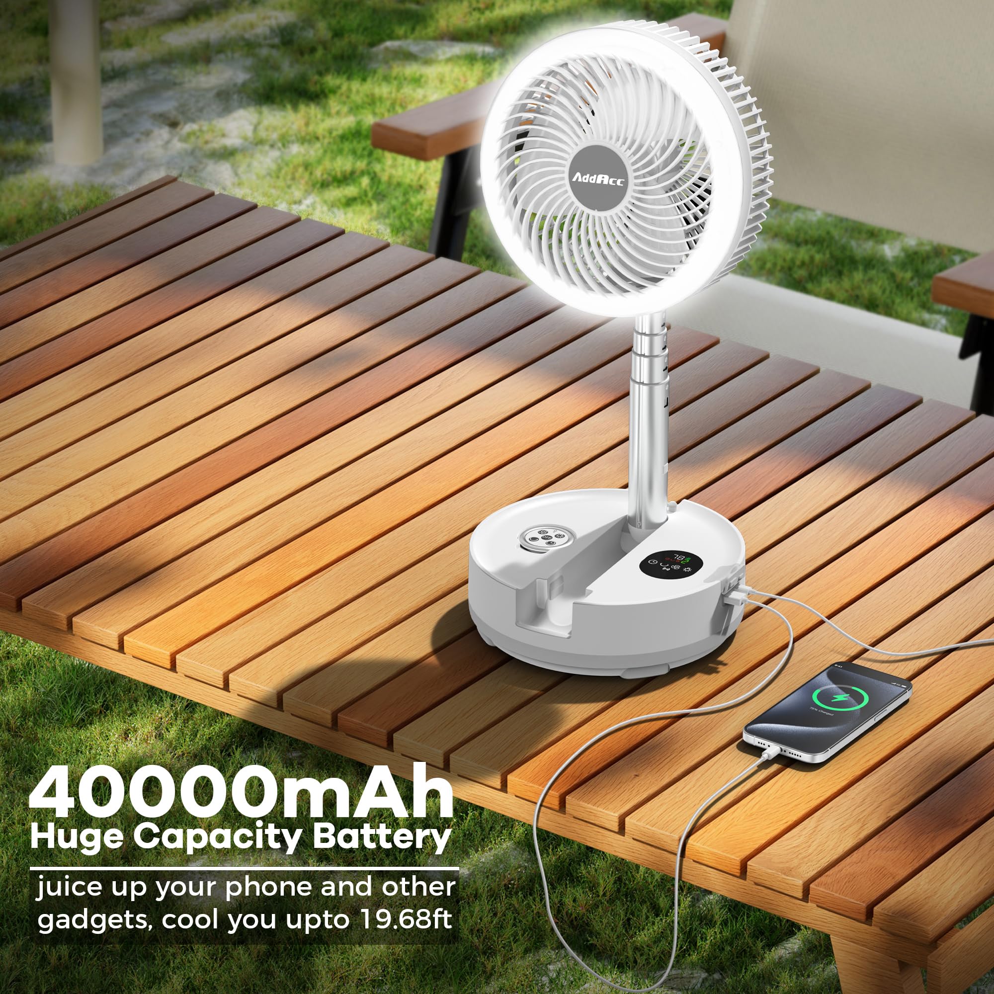 40000Mah Battery Operated Fan   Rechargeable Collapsible Fan, 106H Run, Portable Camping Fan With Timer & Light, 9 Speeds Oscill