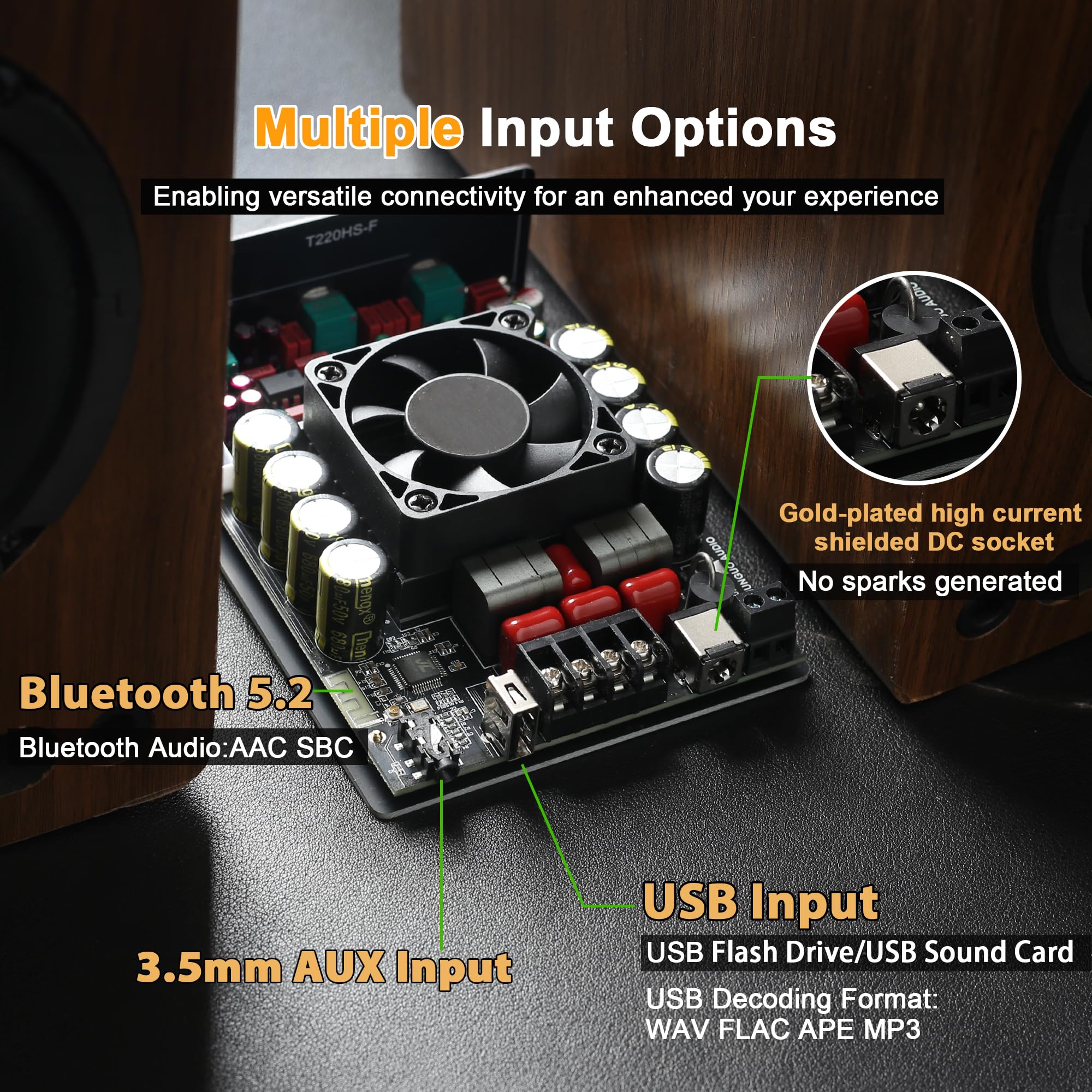 220W+220W Bluetooth Amplifier Board With Treble And Bass Control Dc 12 36V, 2.0 Channel Stereo Amp Board,Bluetooth/Aux/Usb Input