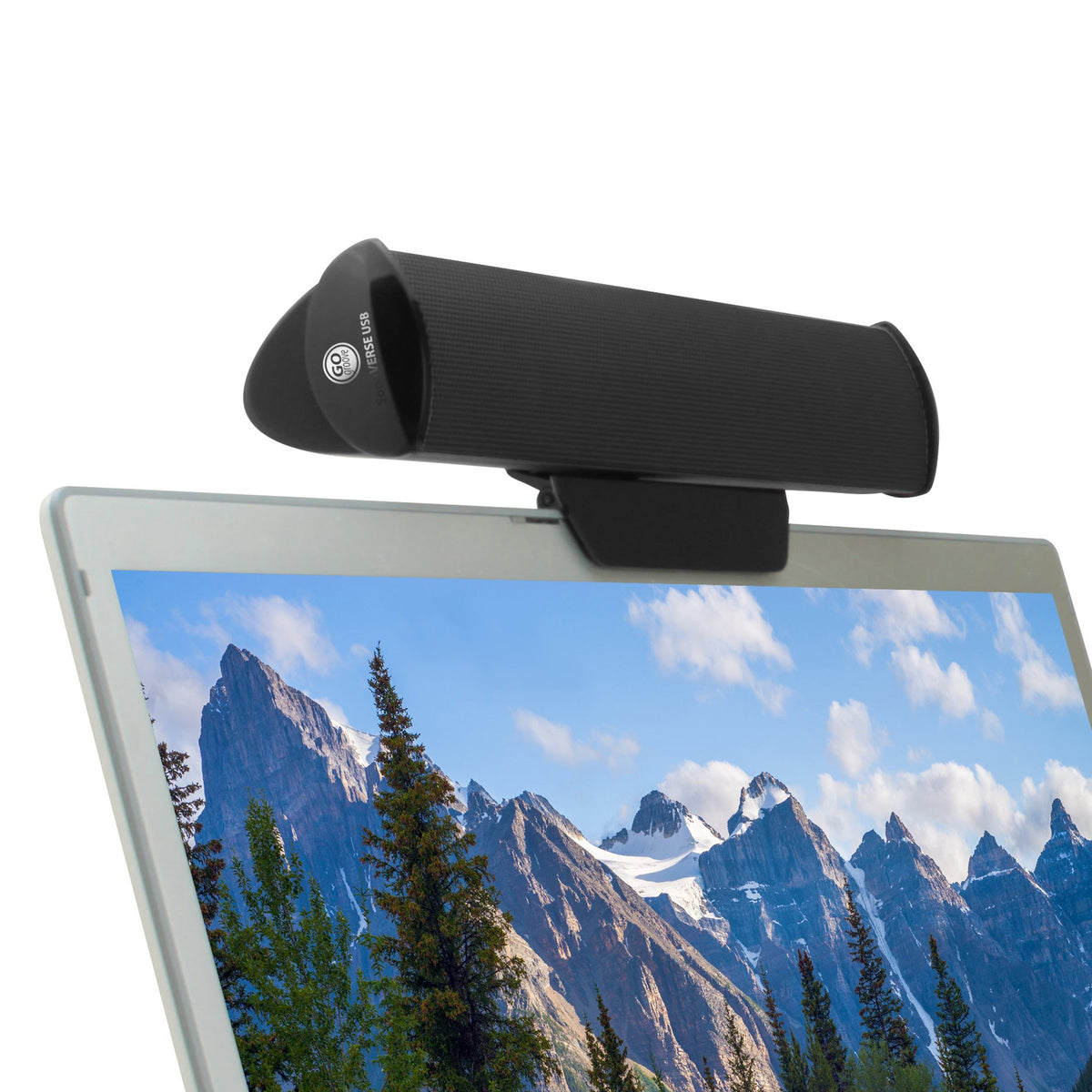 GOgroove SonaVERSE USB Speakers for Laptop Computer - USB Powered Mini Sound Bar with Clip-On Portable External Speaker Design for Monitor, One Cable for Digital Audio Input and Power (Black)