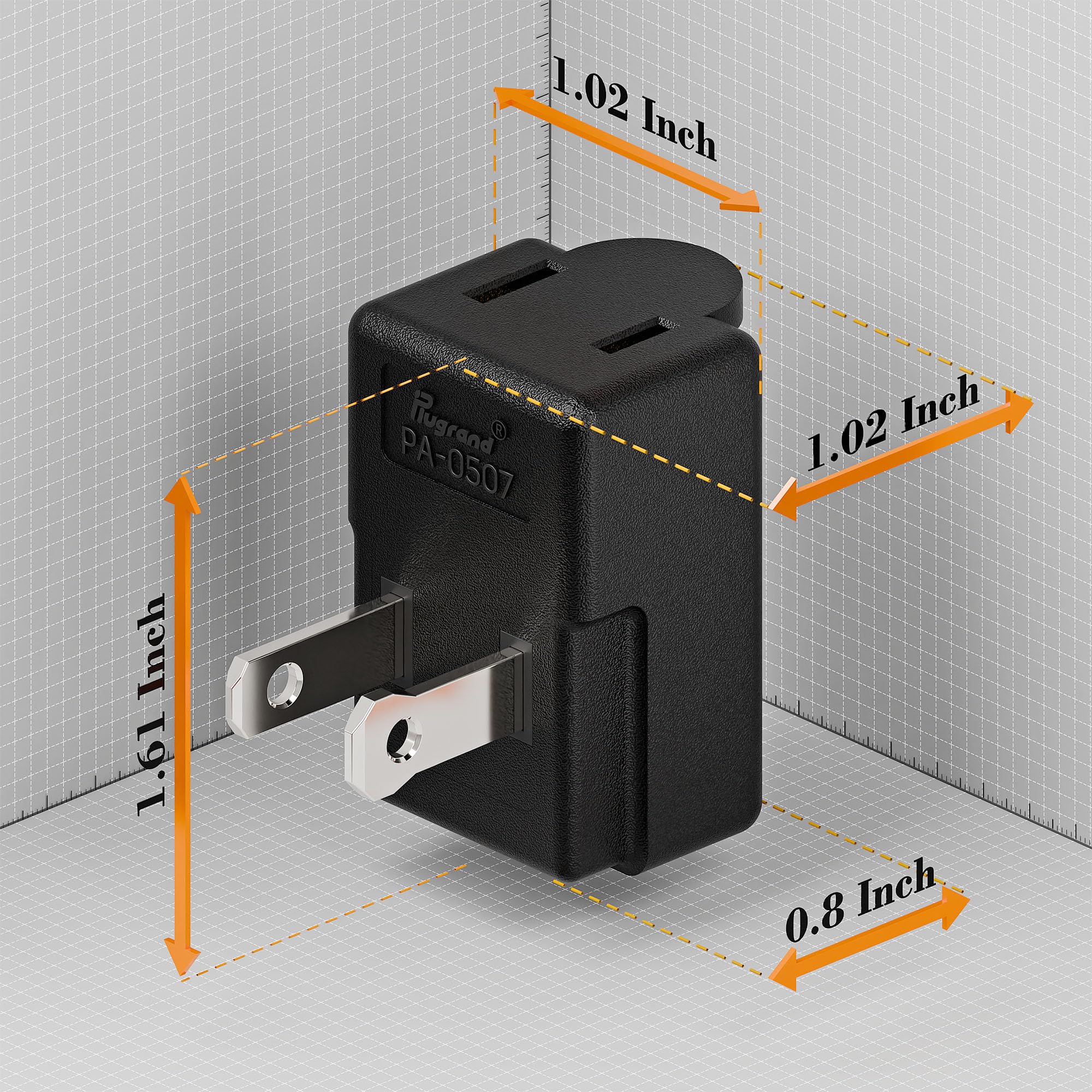 Right Angle Adapter,2 Prong 90 Degree Upward Angled Ac Adapter, Polarized 2 Prong L Type Adapter, Vertical Right Angled Down Ang