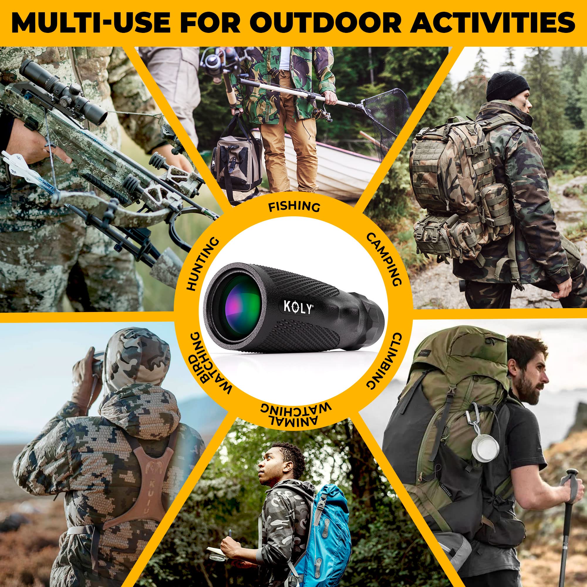 Koly Bak-4 Prism 10X25 Monocular Telescope, Compact Weather Resistant Scope With Snake Skin Grip, Designed For Bird Watching, Hi