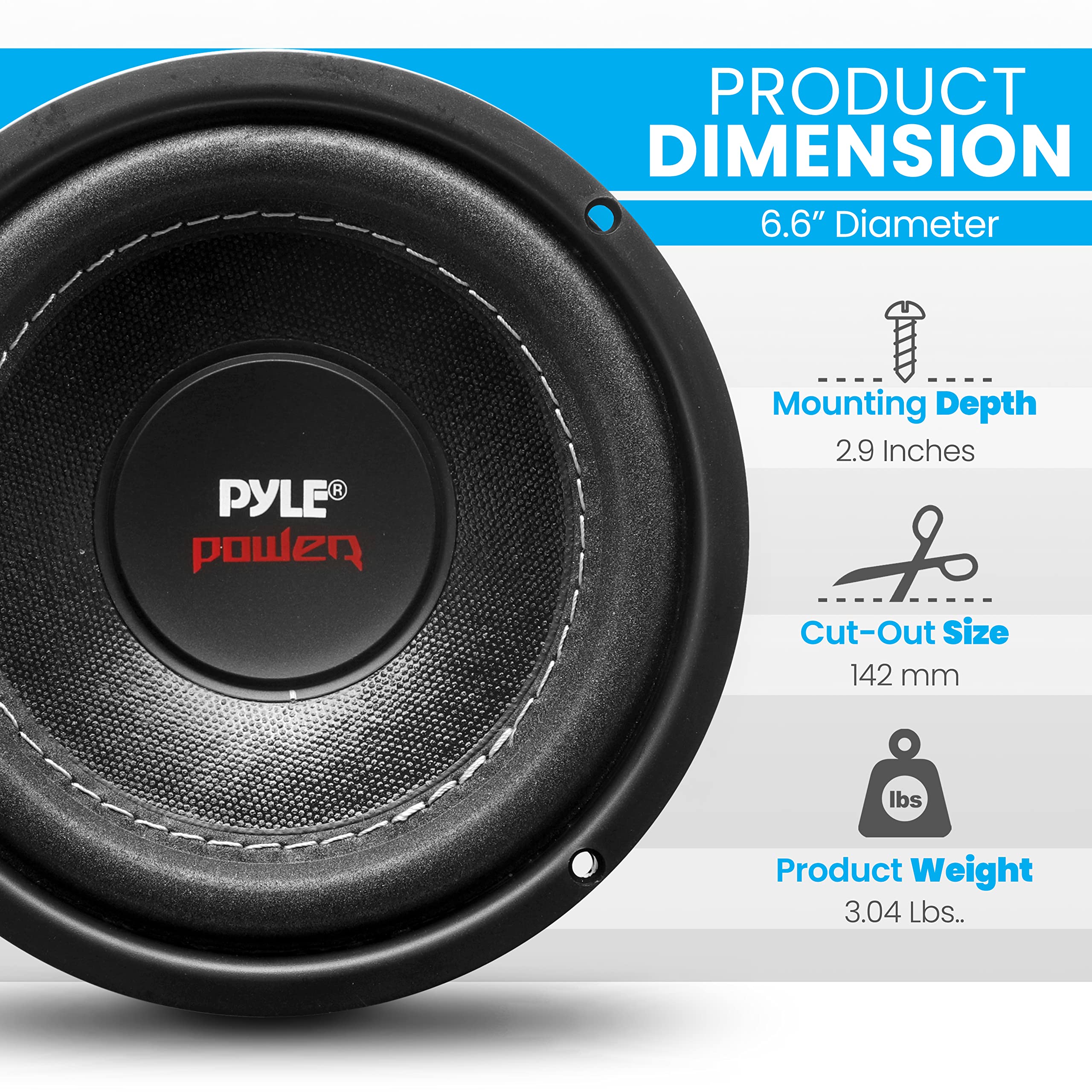 Pyle Car Vehicle Subwoofer Audio Speaker   6.5 Non Pressed Paper Cone, Black Plastic Basket, Dual Voice Coil 4 Ohm Impedance, 60