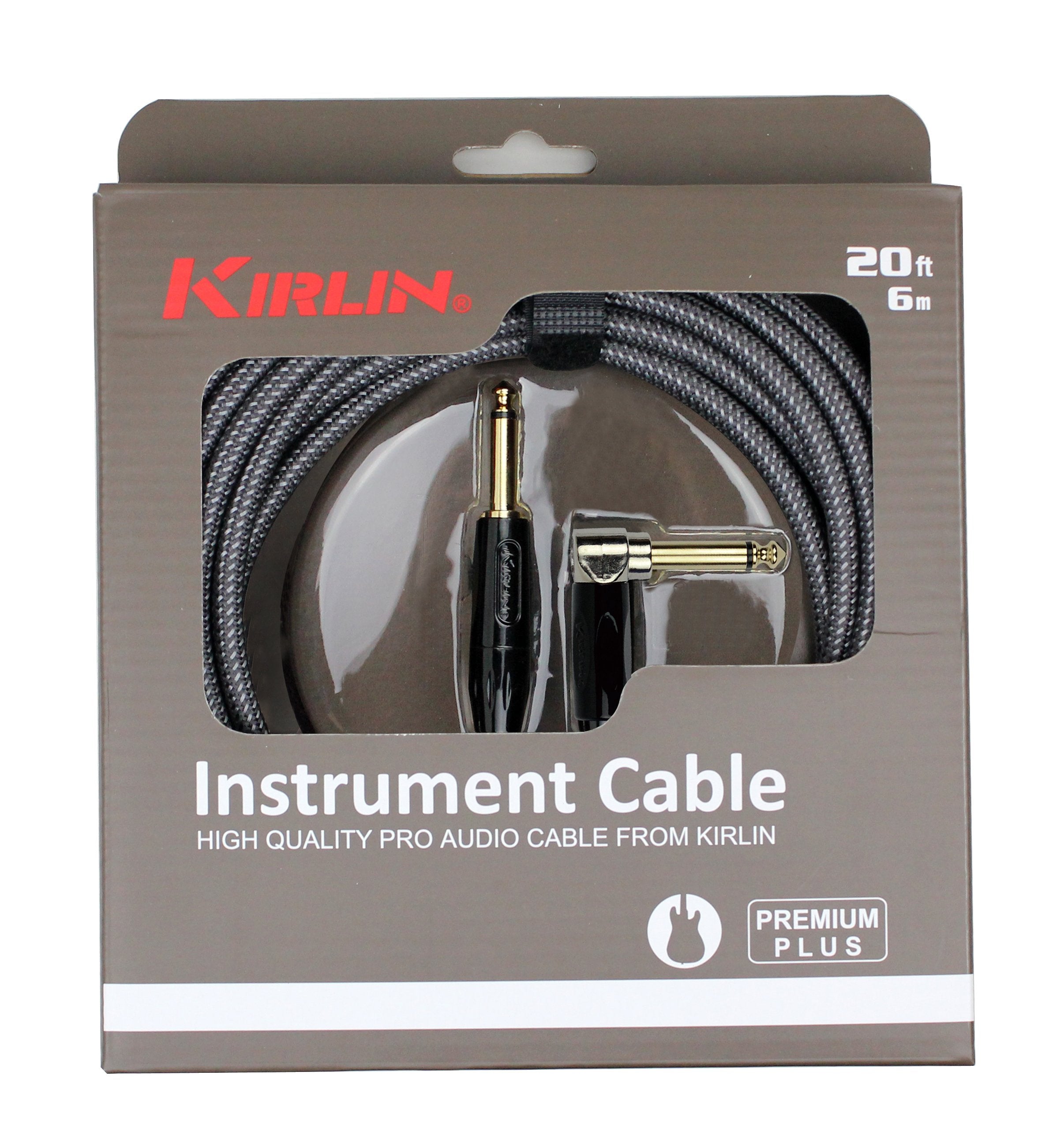 Kirlin Cable Iwb 202Bfgl 20/Ca 20 Feet Premium Plus Instrument Cable, Carbon Gray Woven Jacket