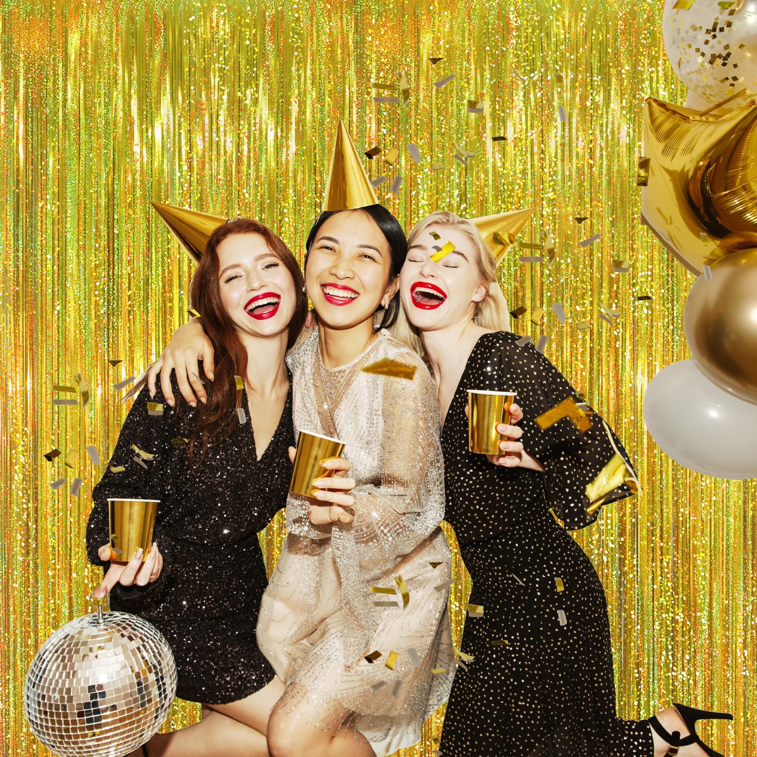 Goer 6.4 Ft X 8.2 Ft Metallic Tinsel Foil Fringe Curtains,Pack Of 2 Party Streamer Backdrop For Birthday,Graduation Decorations