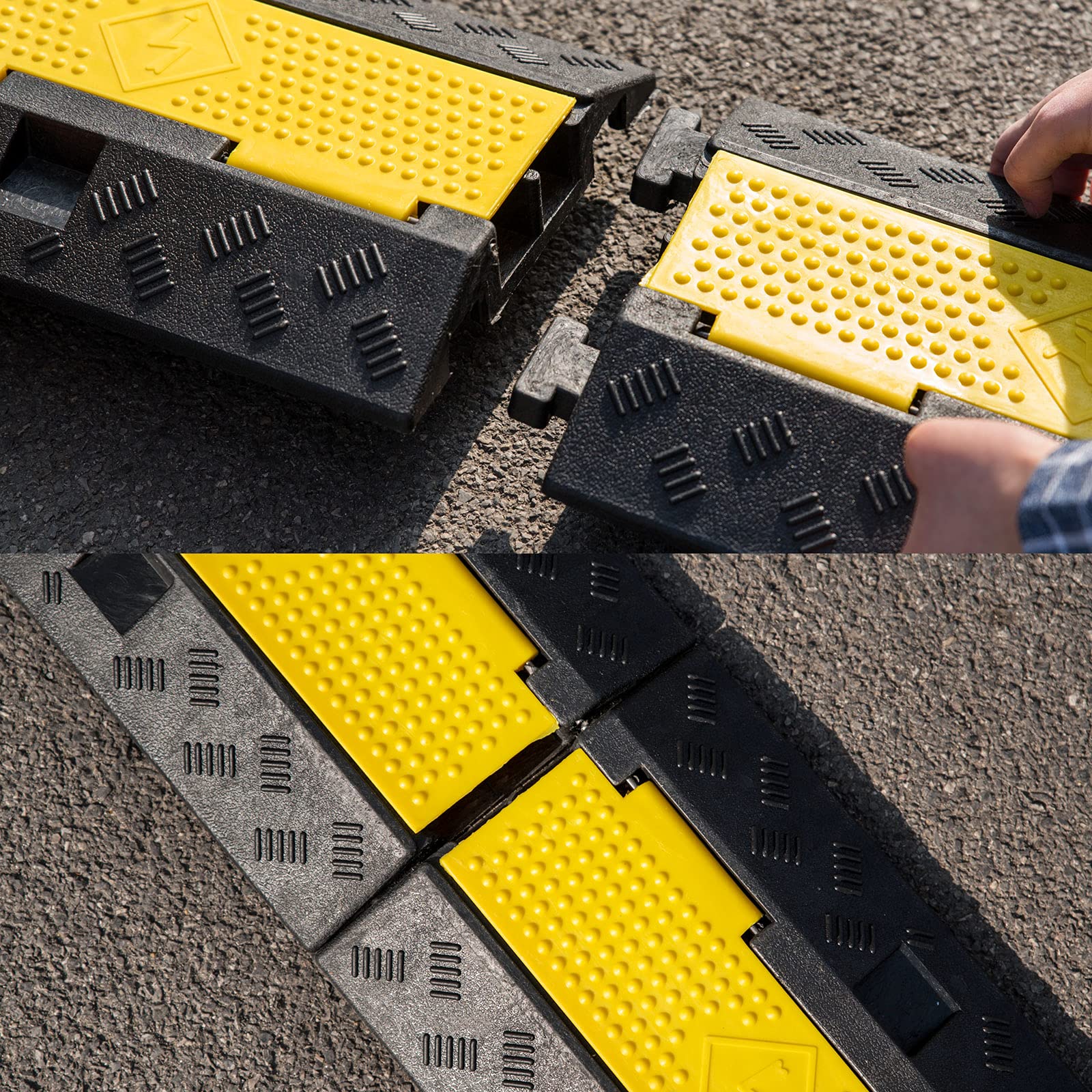 Cxrcy Cable Ramp 3 Pack 2 Channel 11000Lbs Axle Capacity Floor Cord Cable Protector, Rubber Speed Bumps Hose Protector Ramps For