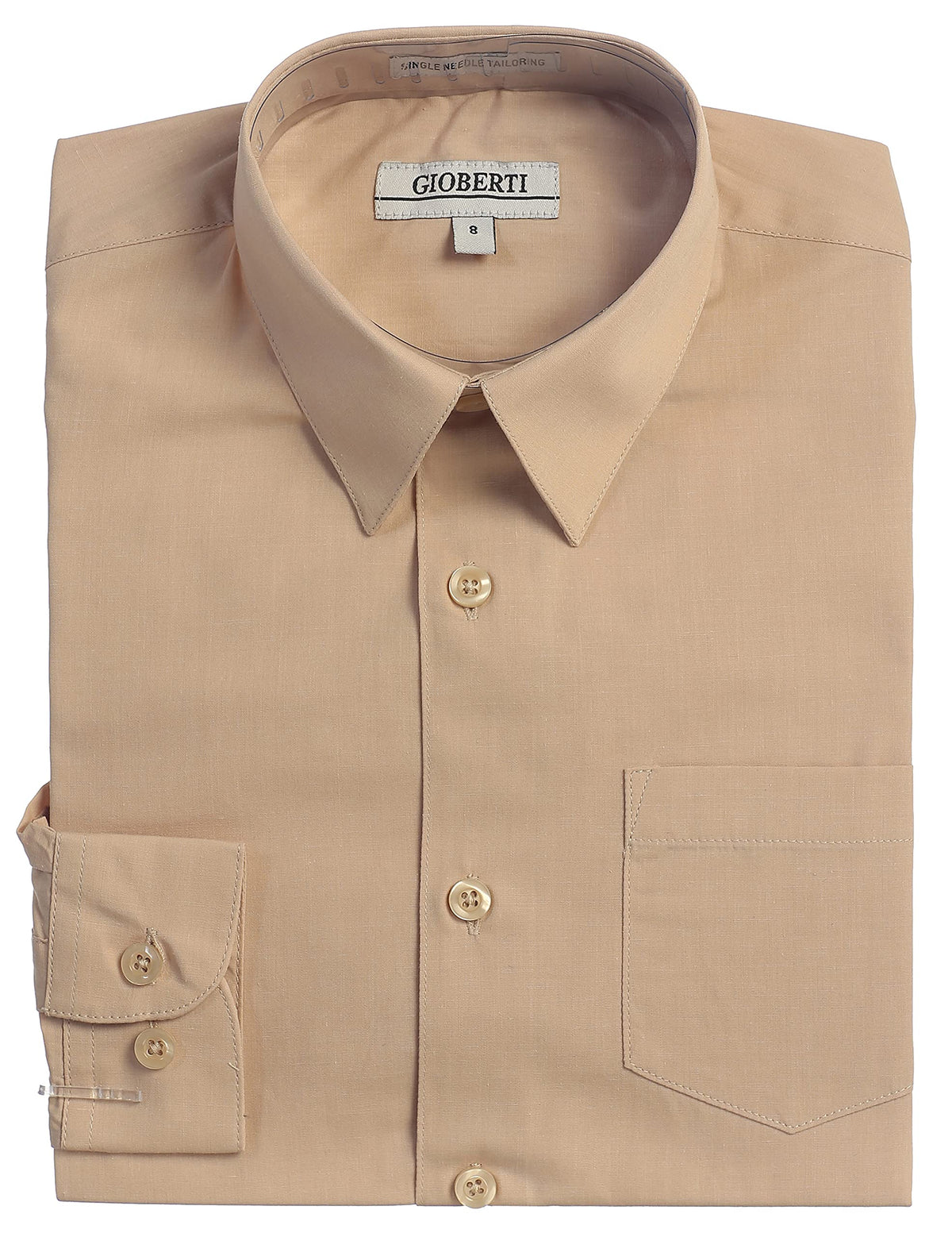 Gioberti Boys Long Sleeve Solid Dress Shirt, Khaki, 3T