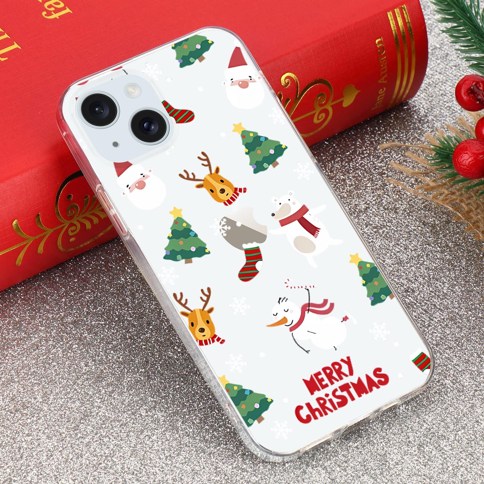 Lchulle Compatible With Iphone 15 Plus Christmas Case Xmas Santa Holiday Transparent Clear Design Women Men Kids Soft Tpu Silico